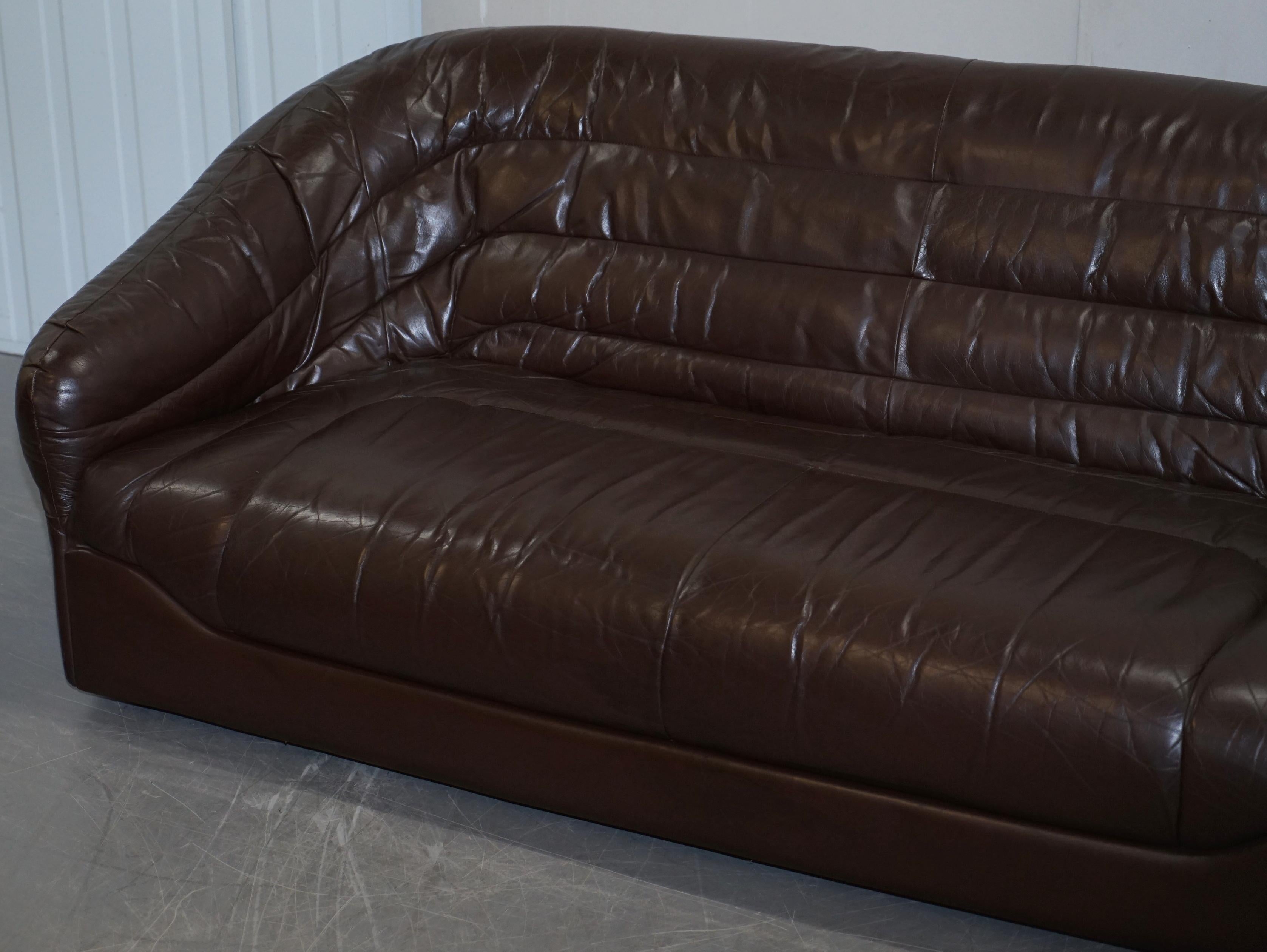 Vintage Mid-Century Modern Danish Style Brown Leather Sofa & Armchair Suite 12