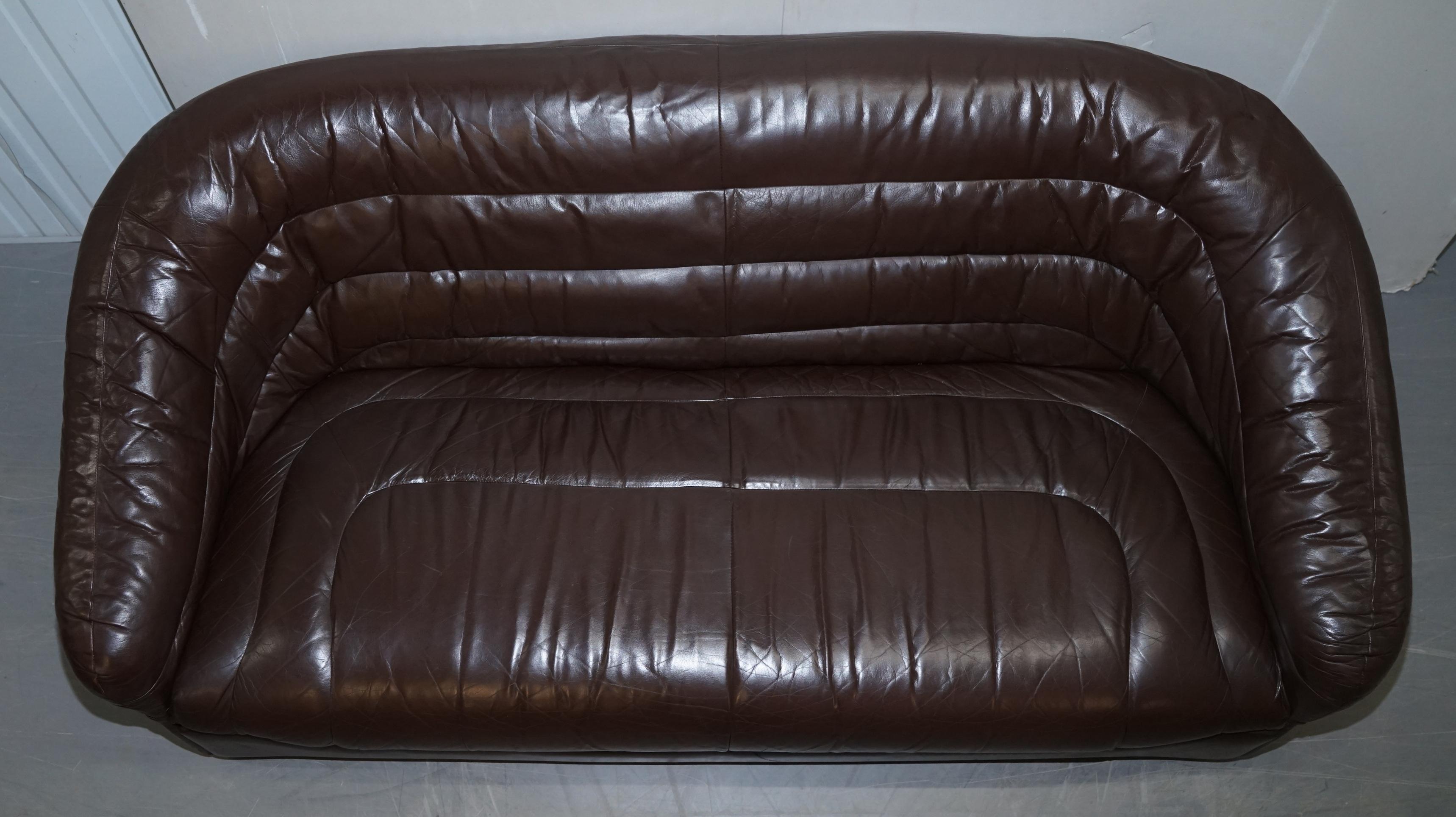 Vintage Mid-Century Modern Danish Style Brown Leather Sofa & Armchair Suite 13
