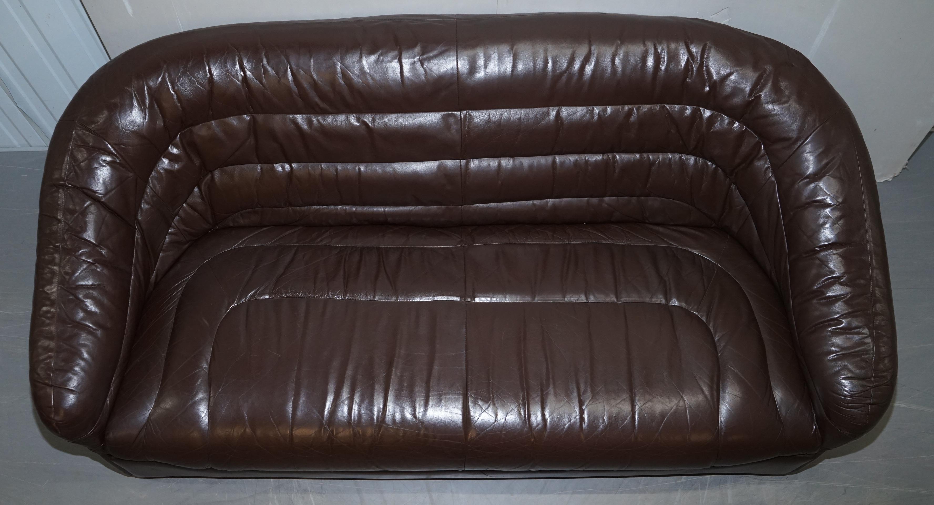 Vintage Mid-Century Modern Danish Style Brown Leather Sofa & Armchair Suite 14