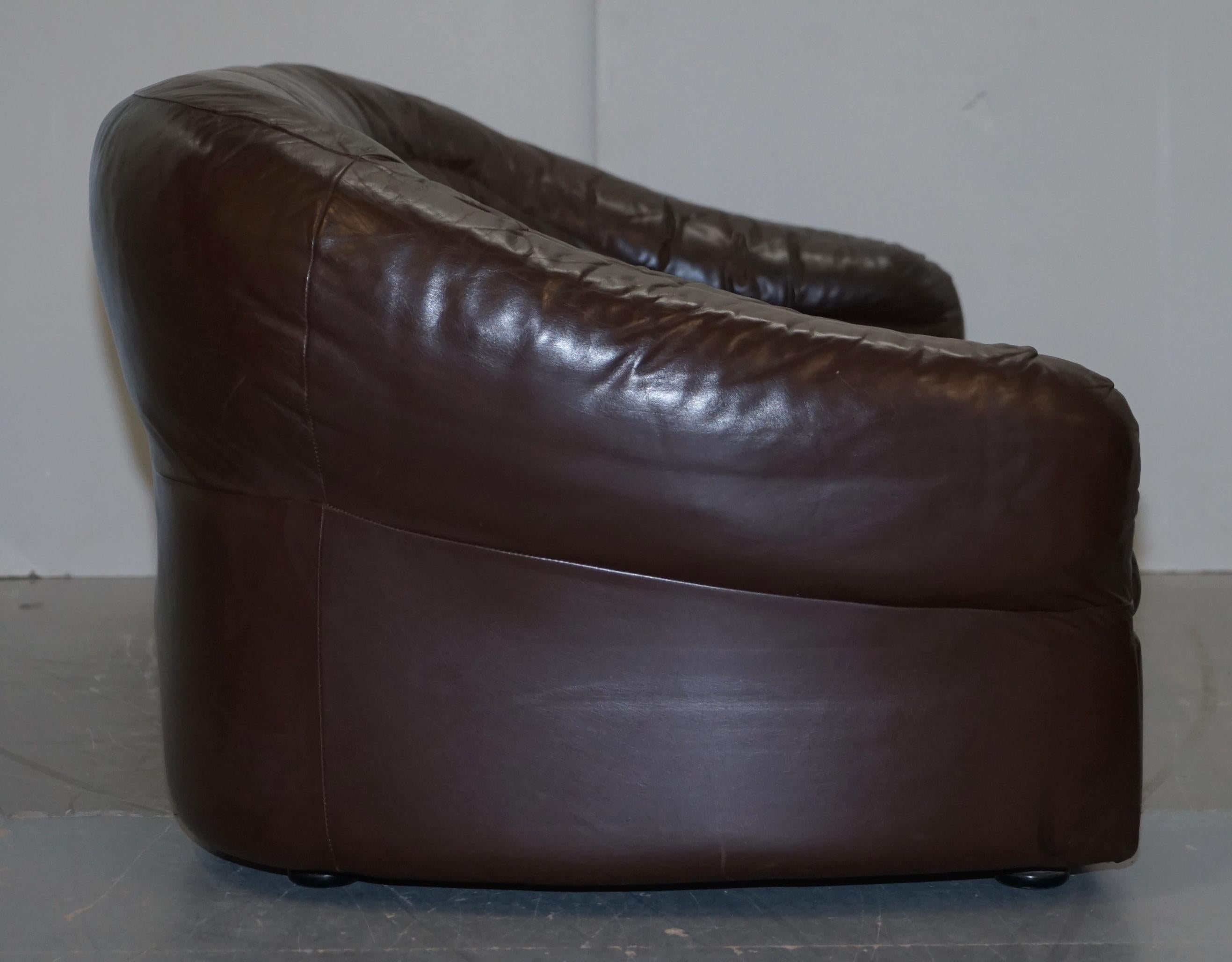 Vintage Mid-Century Modern Danish Style Brown Leather Sofa & Armchair Suite 15