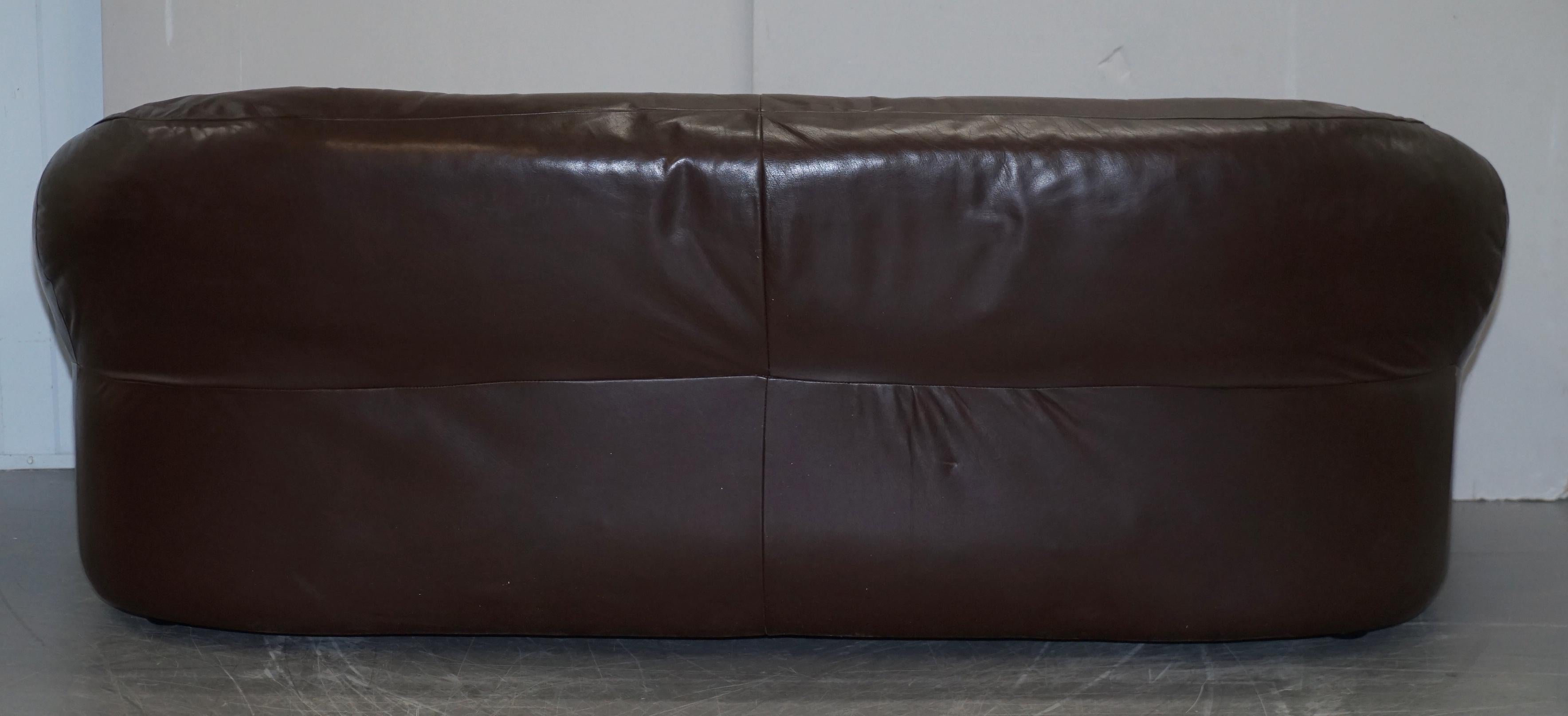Vintage Mid-Century Modern Danish Style Brown Leather Sofa & Armchair Suite 16