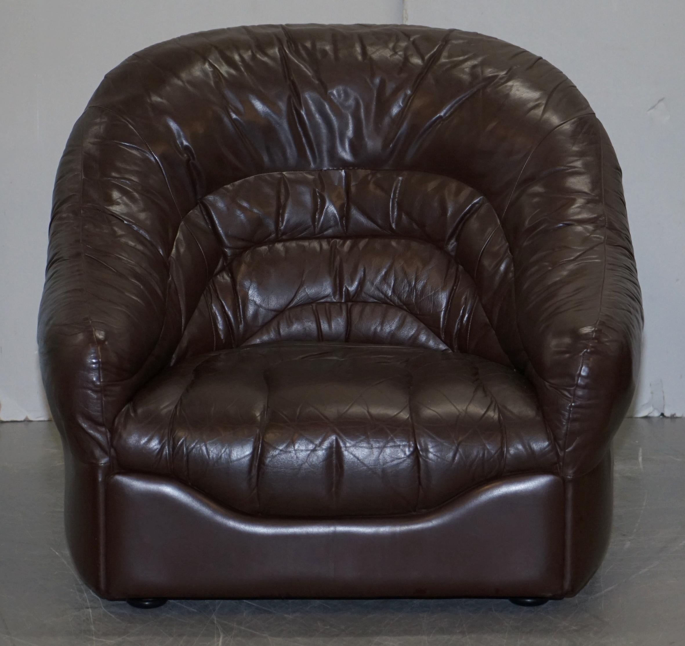 20th Century Vintage Mid-Century Modern Danish Style Brown Leather Sofa & Armchair Suite