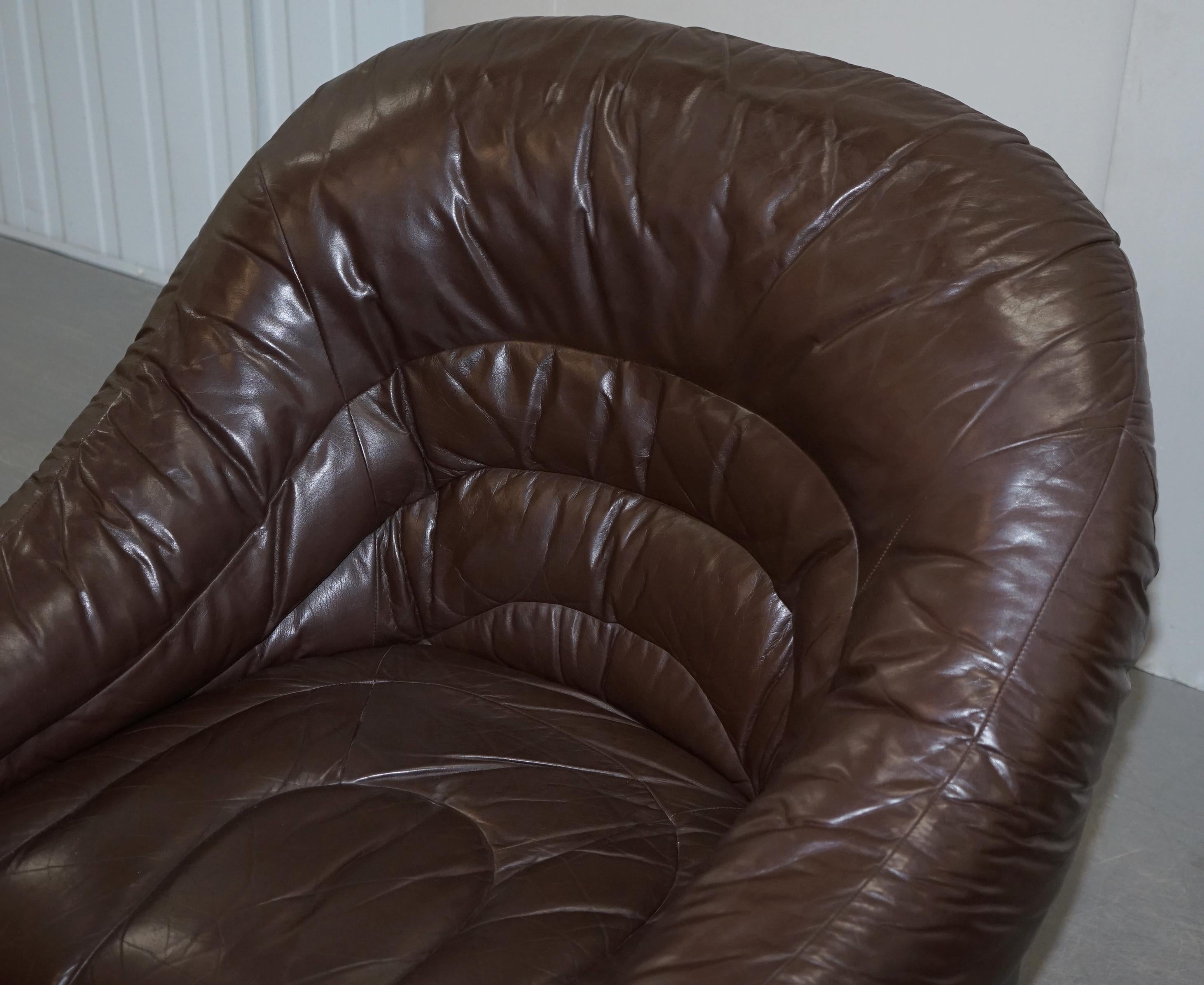 Vintage Mid-Century Modern Danish Style Brown Leather Sofa & Armchair Suite 1