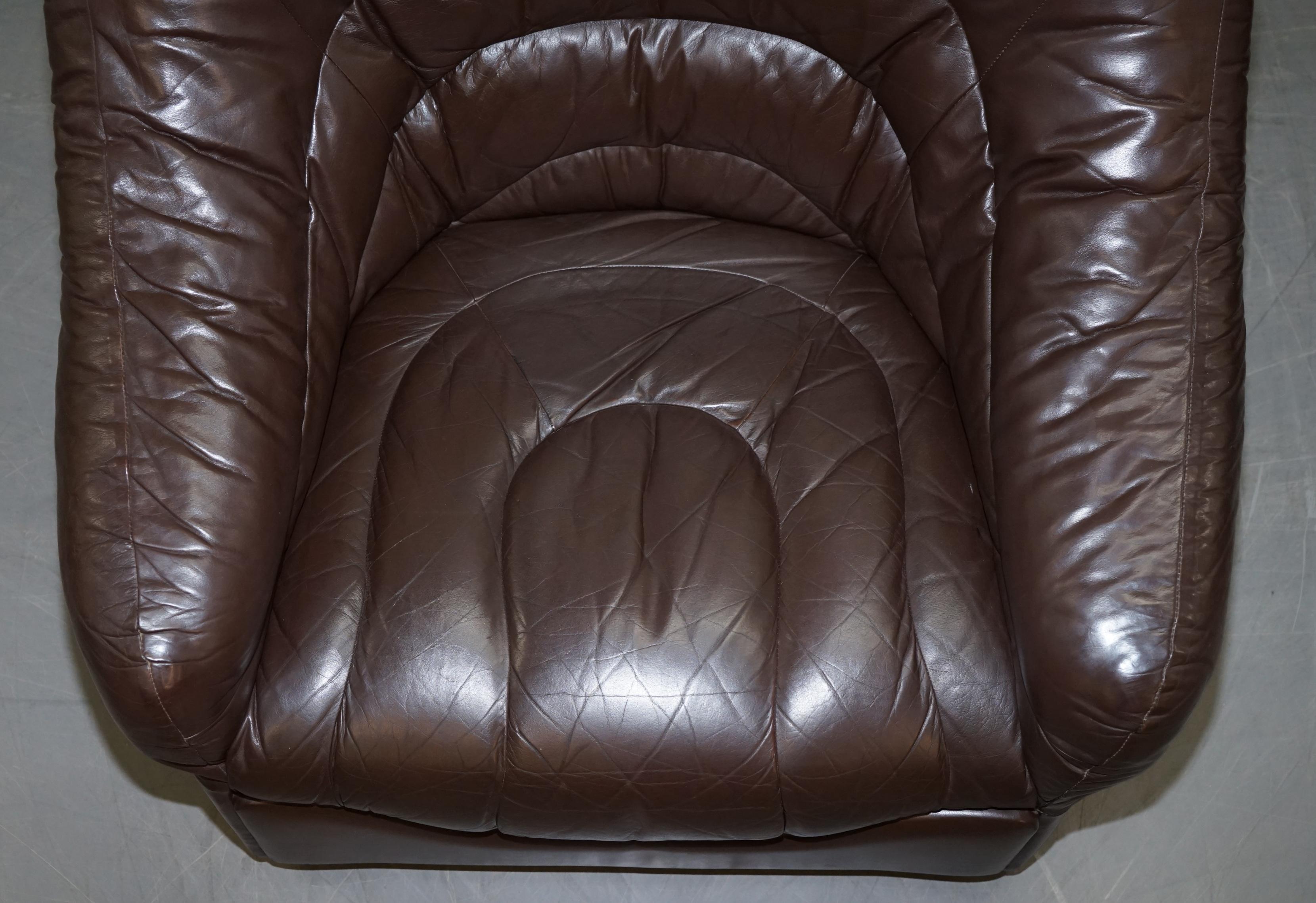 Vintage Mid-Century Modern Danish Style Brown Leather Sofa & Armchair Suite 2