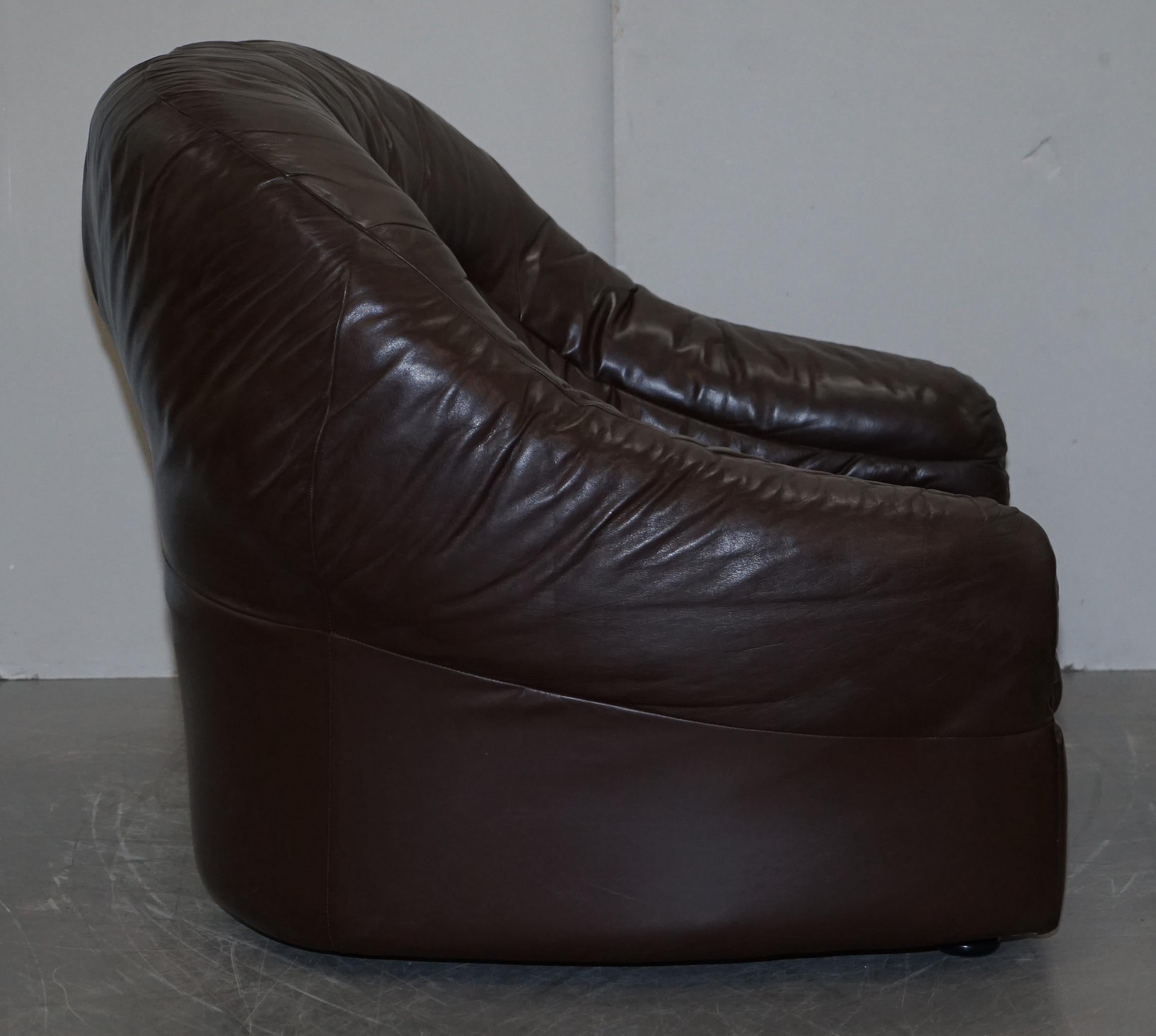Vintage Mid-Century Modern Danish Style Brown Leather Sofa & Armchair Suite 3
