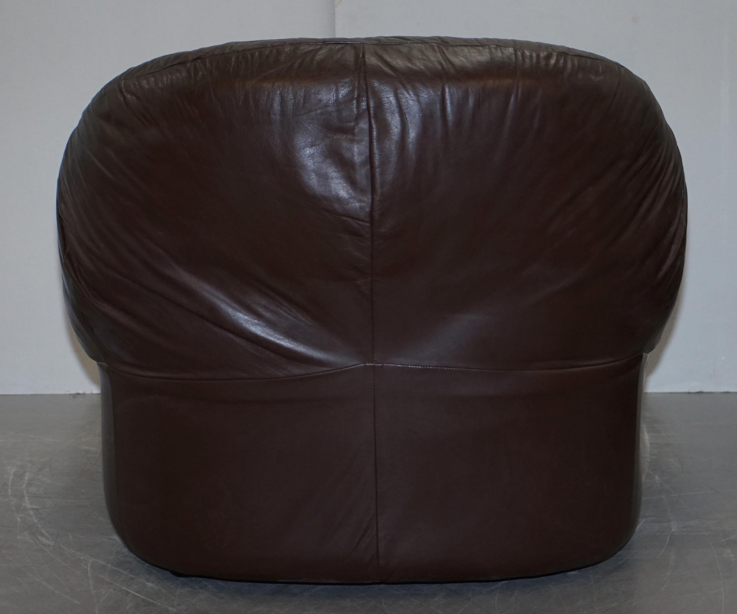 Vintage Mid-Century Modern Danish Style Brown Leather Sofa & Armchair Suite 4