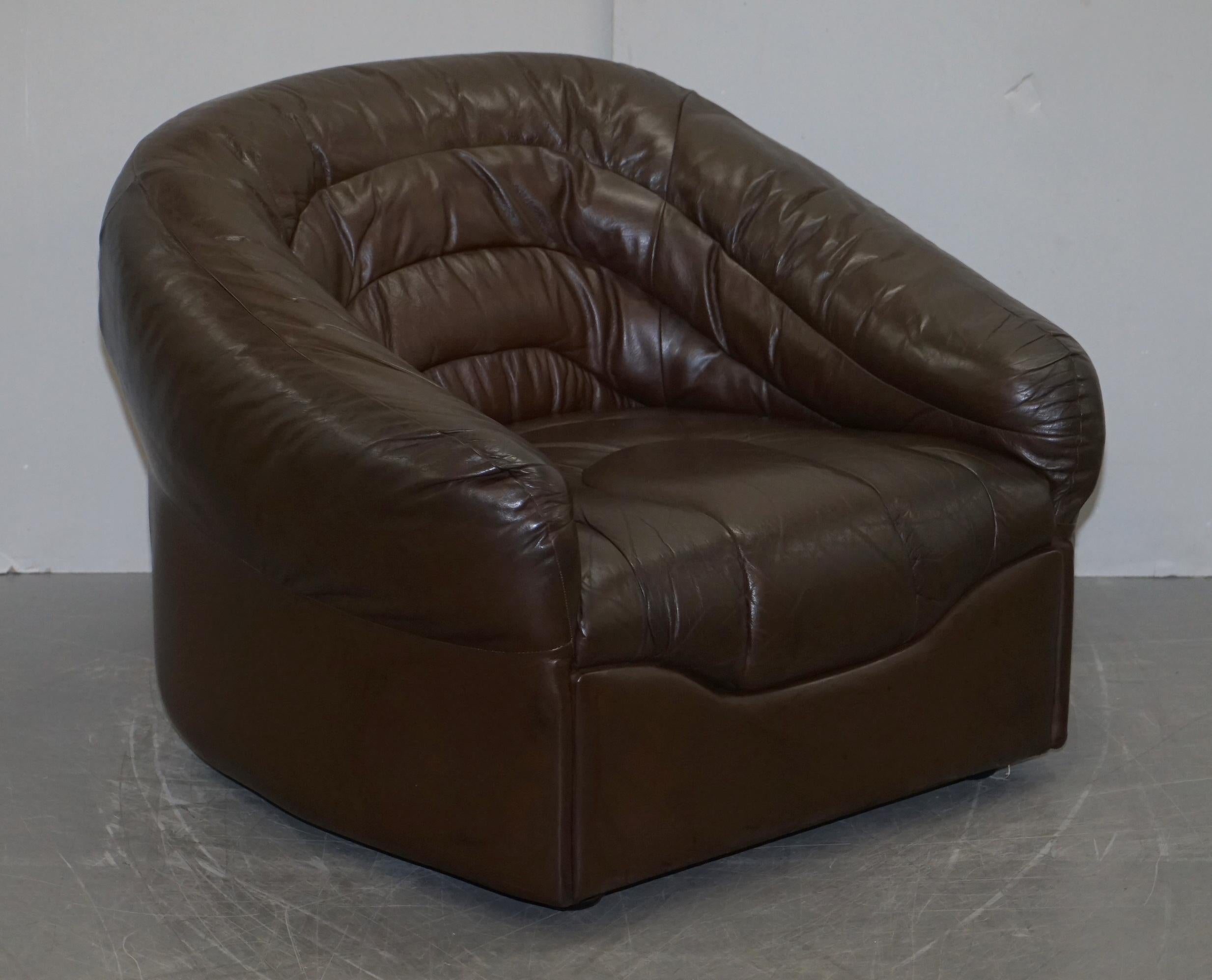 Vintage Mid-Century Modern Danish Style Brown Leather Sofa & Armchair Suite 5