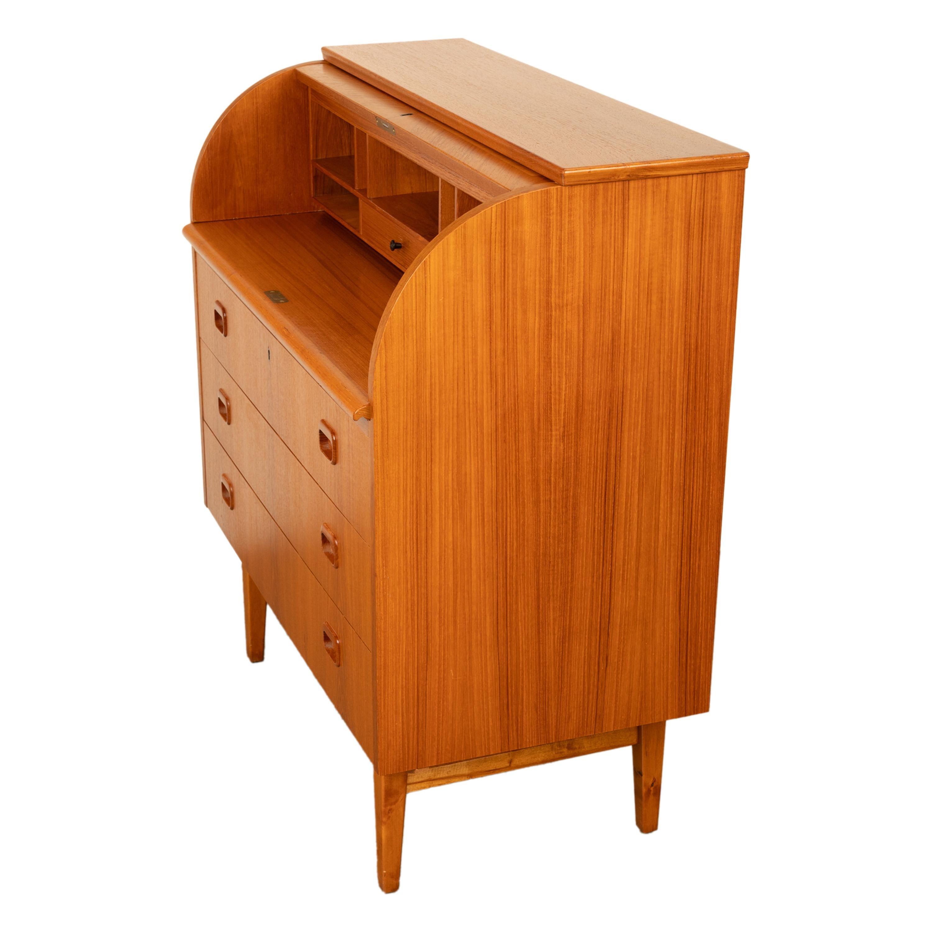 Vintage Mid Century Modern Danish Style Teak Roll Top Cylinder Desk Bureau 1968 7