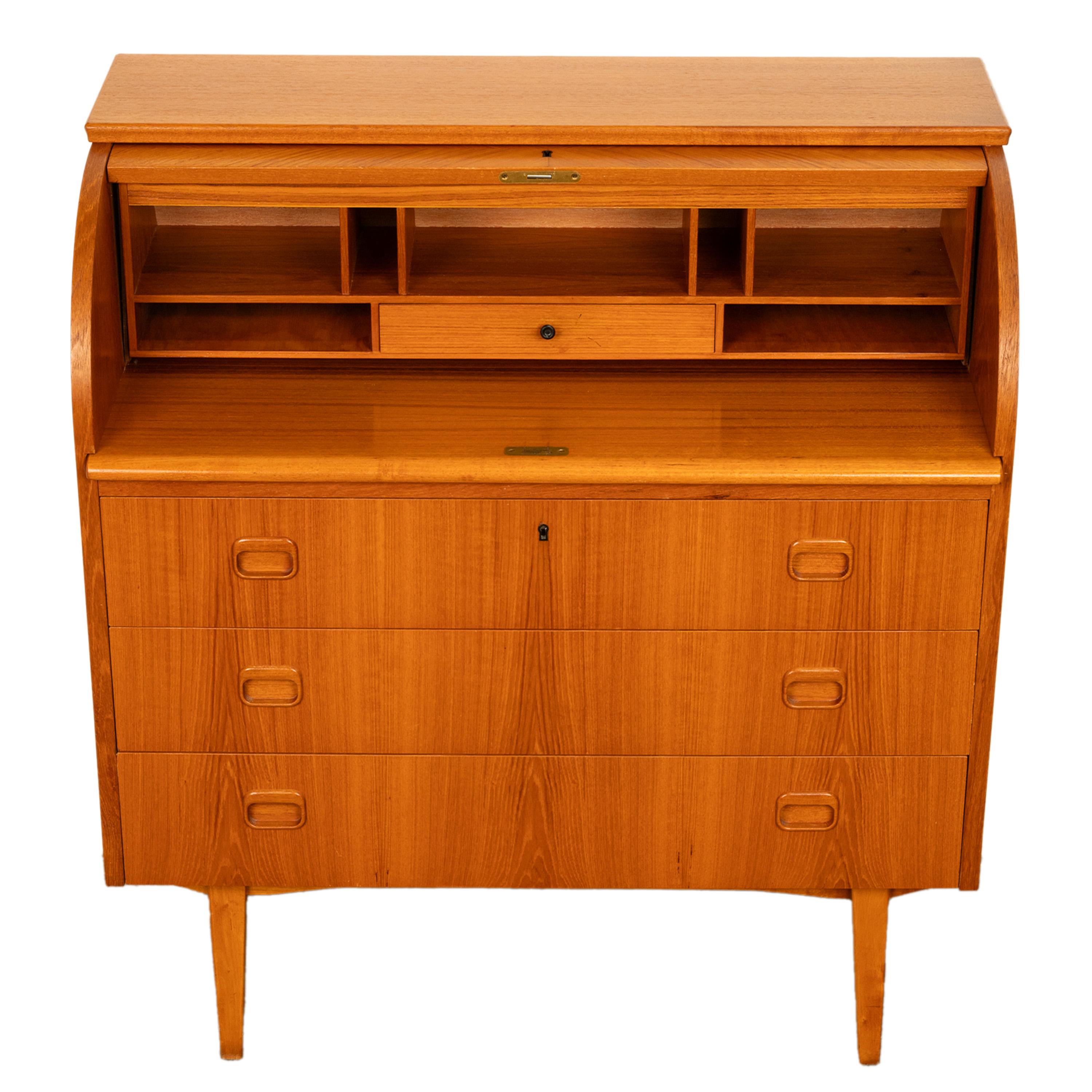 Vintage Mid Century Modern Danish Style Teak Roll Top Cylinder Desk Bureau 1968 8