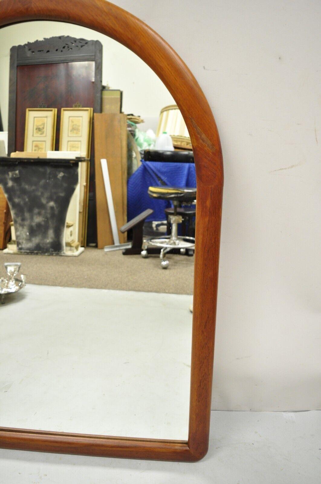 Glass Vintage Mid-Century Modern Danish Style Teak Wood Arched Mirror by Lenoir