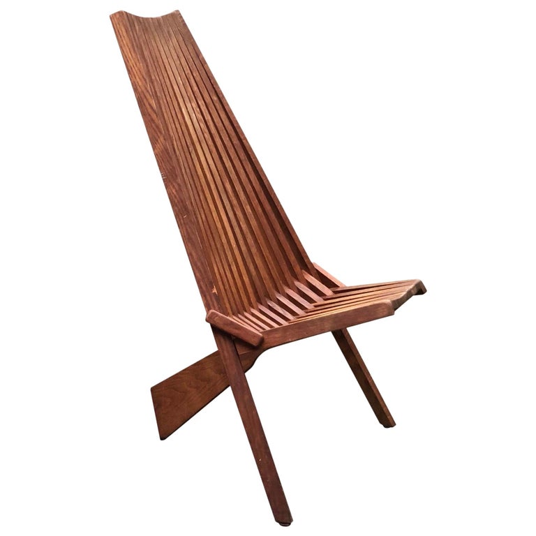 Vintage Mid-Century Modern Danish Teak Folding Slat Lounge Chair For Sale  at 1stDibs