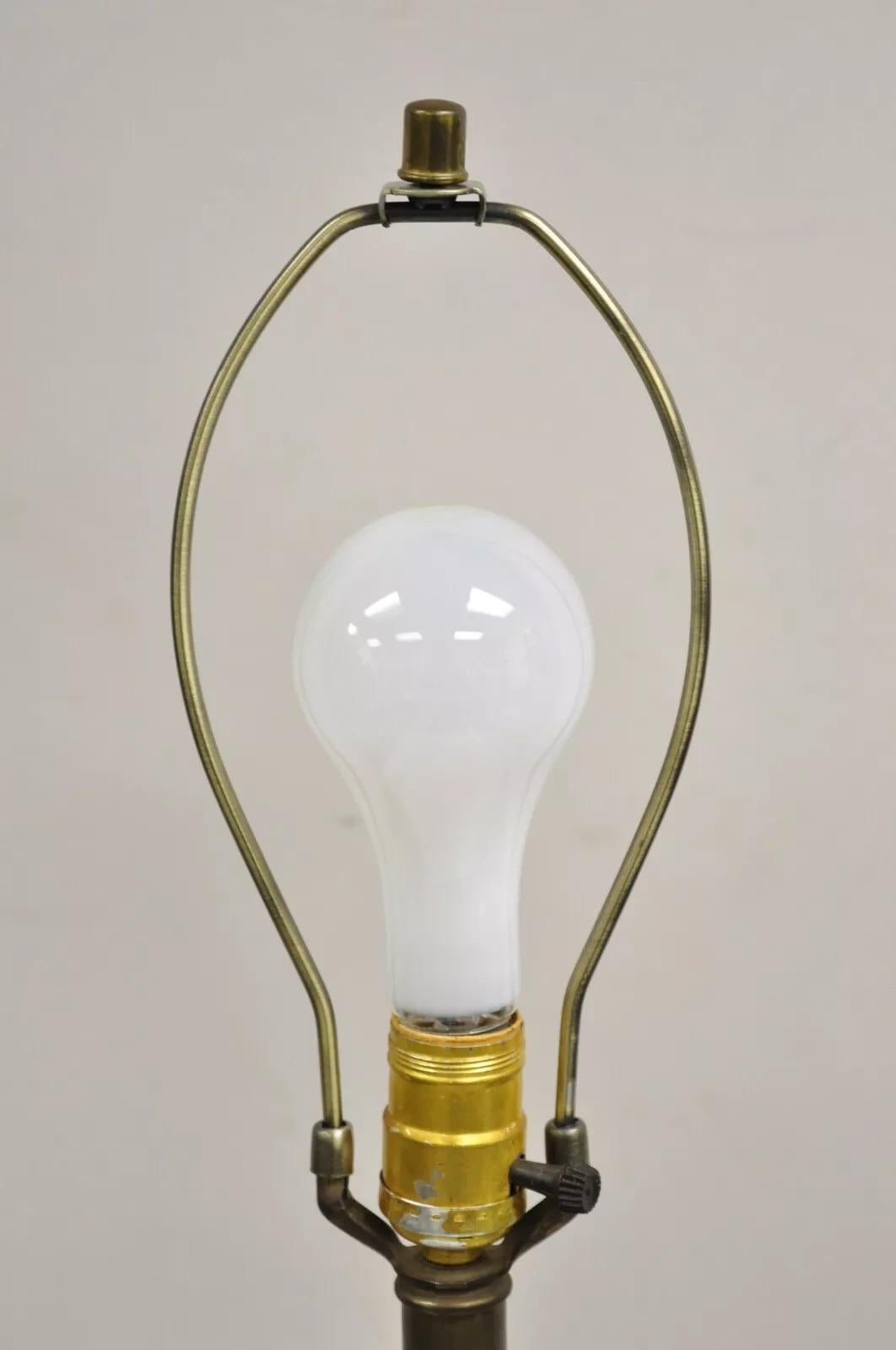 Unknown Vintage Mid Century Modern Danish Teak Wood & Brass Fretwork Tall Table Lamp For Sale