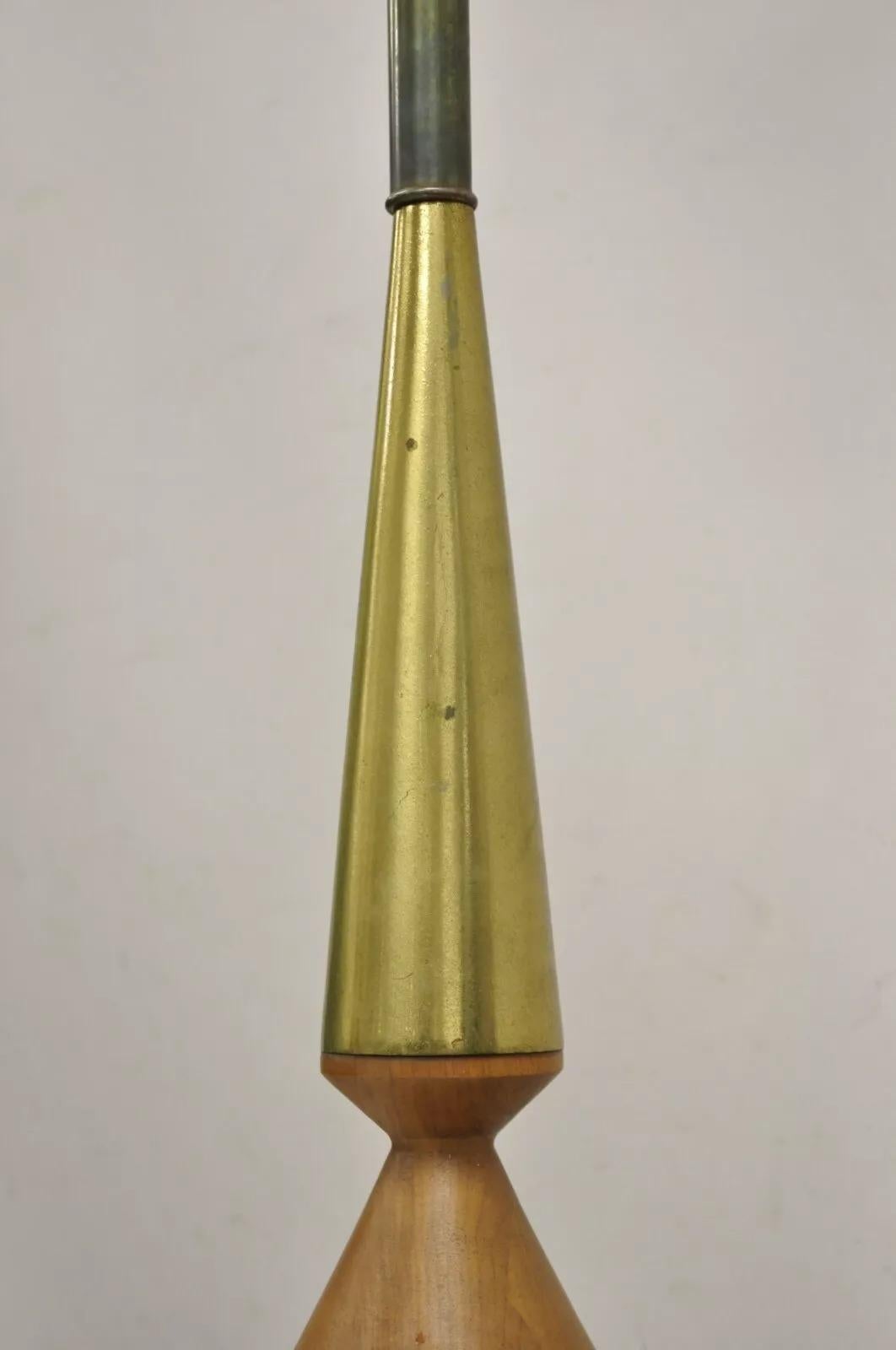 20th Century Vintage Mid Century Modern Danish Teak Wood & Brass Fretwork Tall Table Lamp For Sale