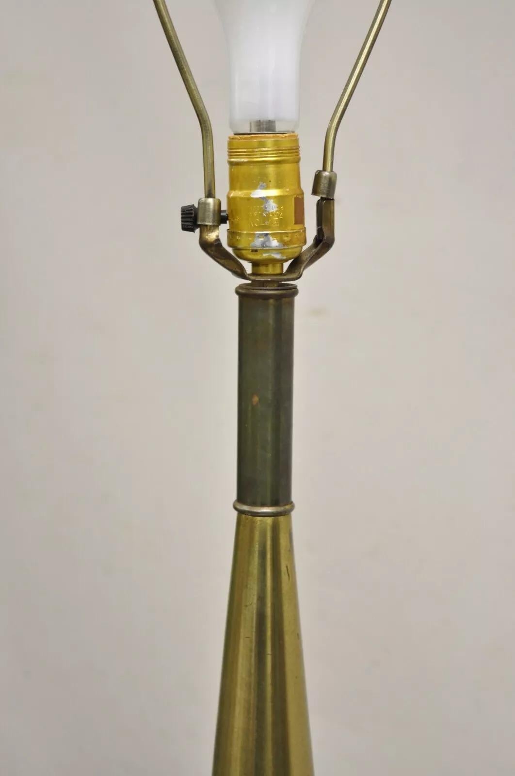 Vintage Mid Century Modern Danish Teak Wood & Brass Fretwork Tall Table Lamp For Sale 2