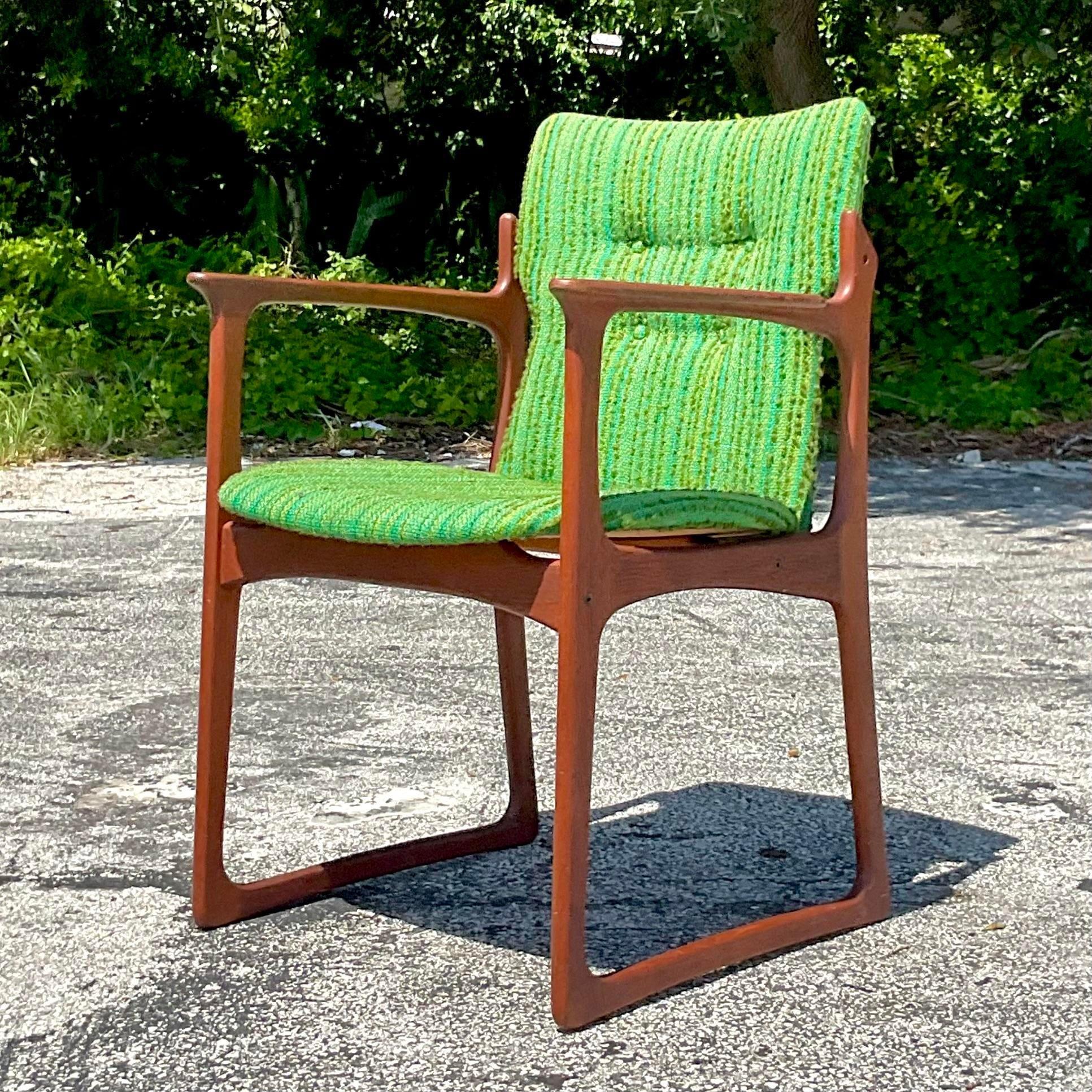 Vintage Mid-Century Modern Danish Vamdrup Stolefabrik Teak Arm Chair In Good Condition For Sale In west palm beach, FL