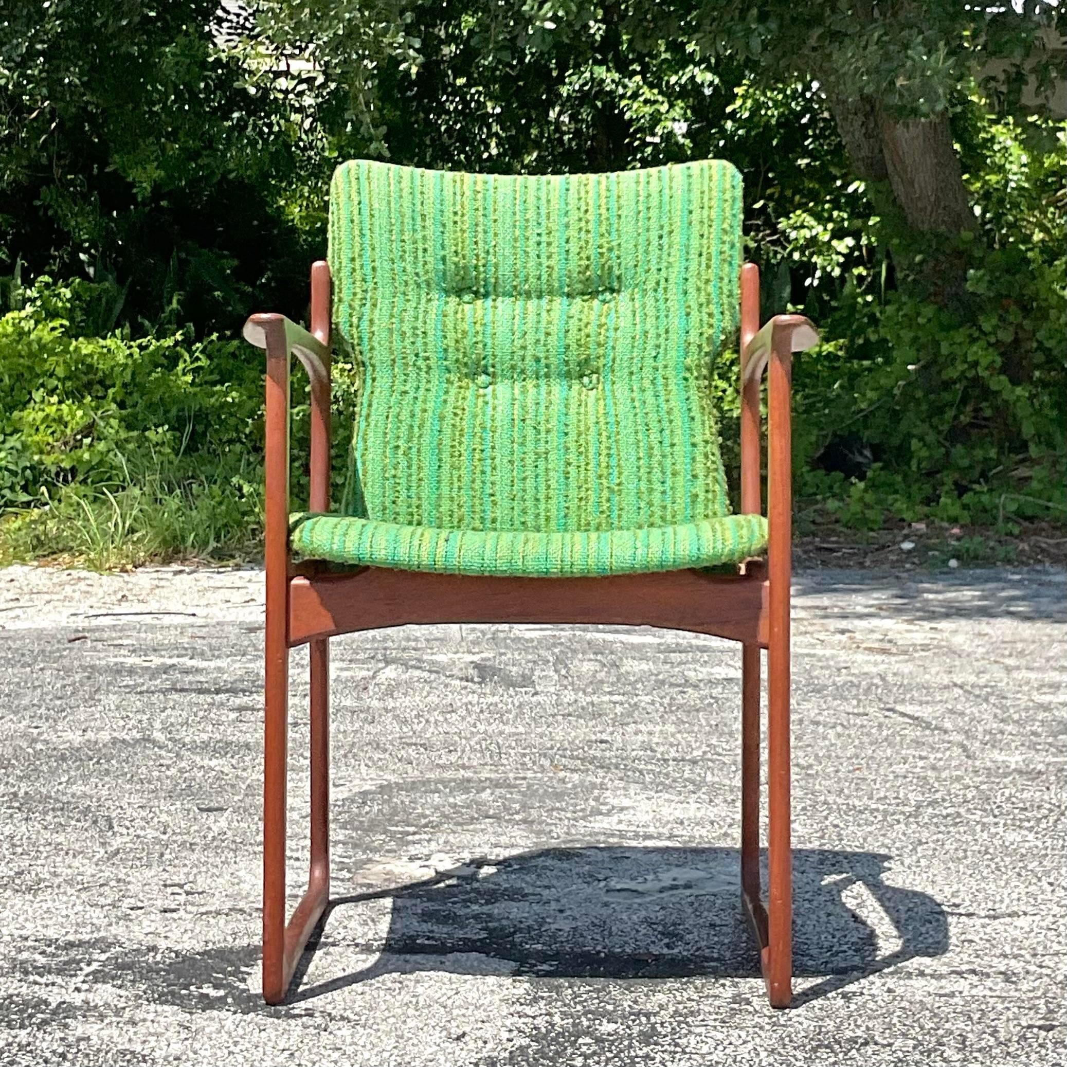 Upholstery Vintage Mid-Century Modern Danish Vamdrup Stolefabrik Teak Arm Chair For Sale