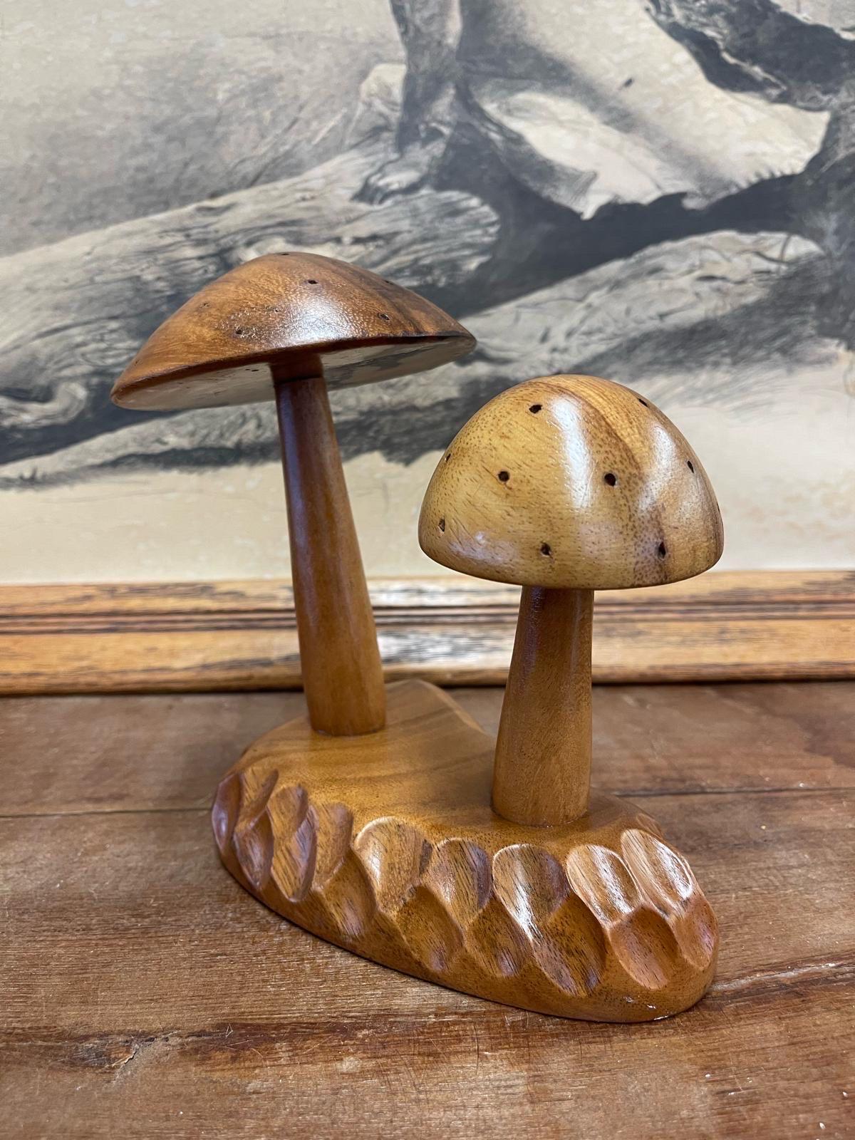 Mid-Century Modern Vintage Mid Century Modern Decorative Carved Wooden Mushroom Sculpture For Sale