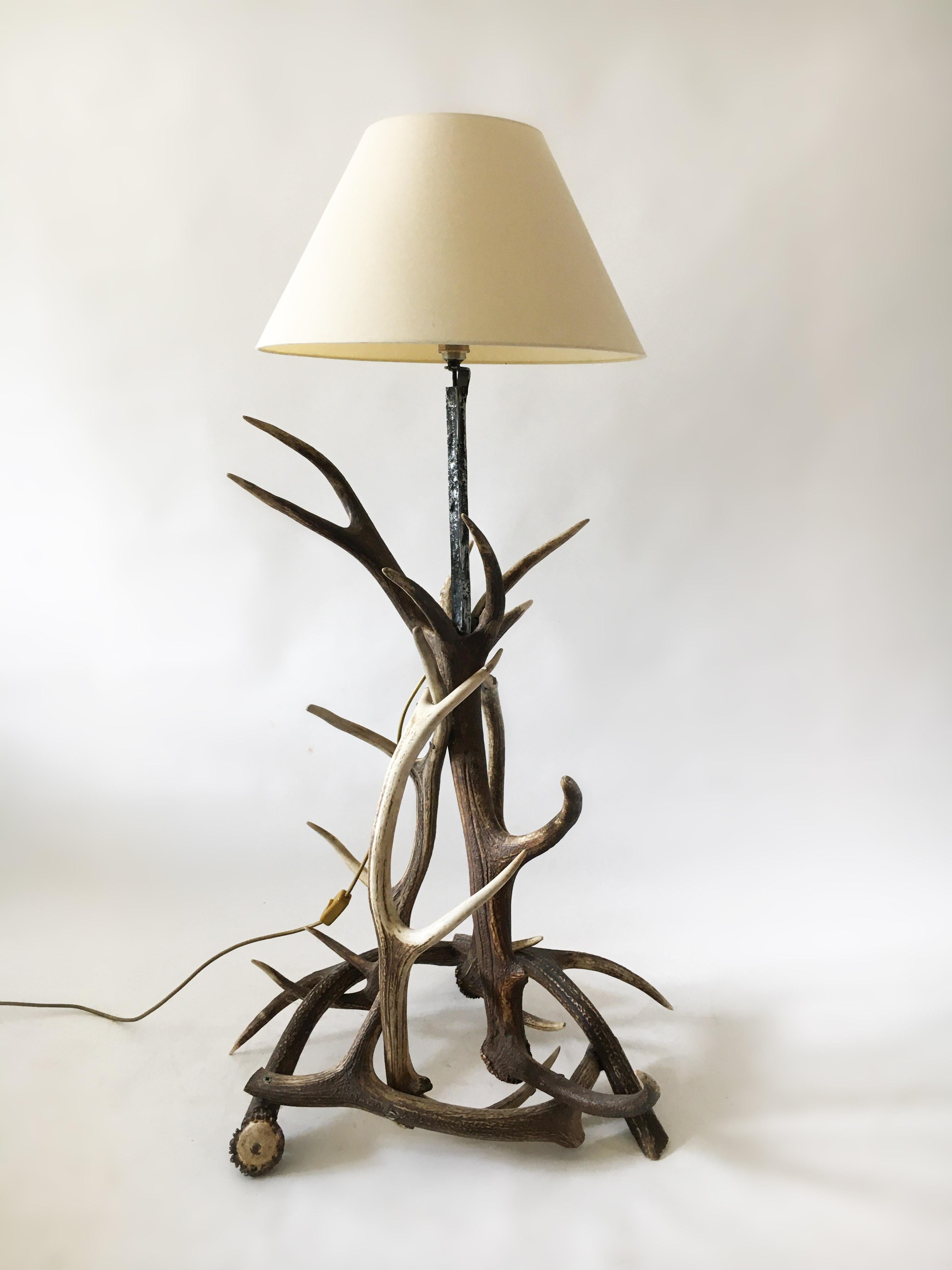 Vintage Mid-Century Modern deer antler floor lamp, Austria, 1950s.