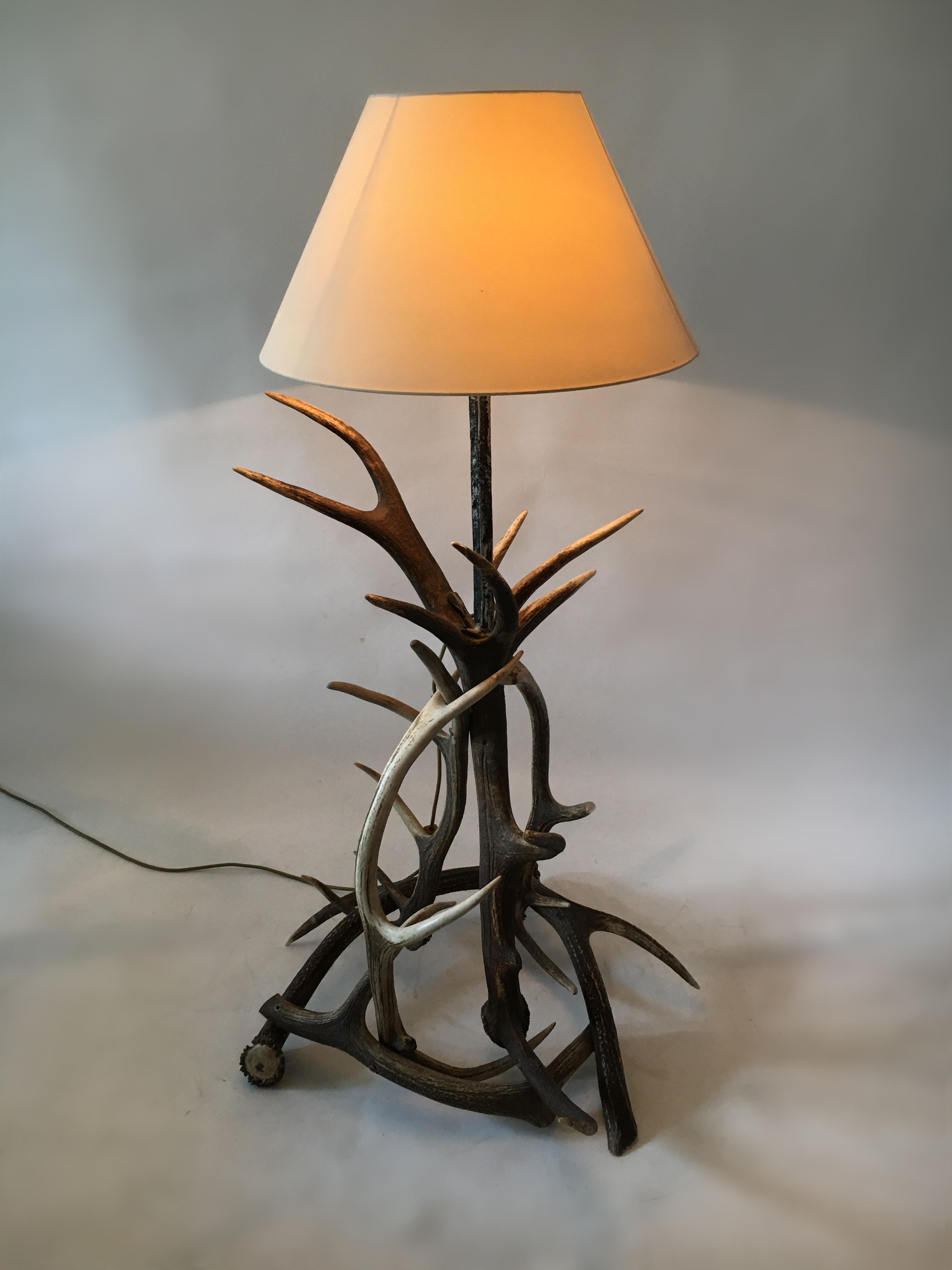 Fabric Vintage Mid-Century Modern Deer Antler Floor Lamp, Austria, 1950s For Sale