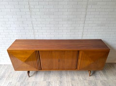 Vintage mid century modern Diamond front walnut long credenza