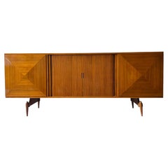 Vintage mid century modern Diamond front walnut long credenza