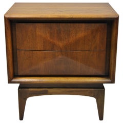 Vintage Mid-Century Modern Diamond Front Walnut Nightstand by United Furniture