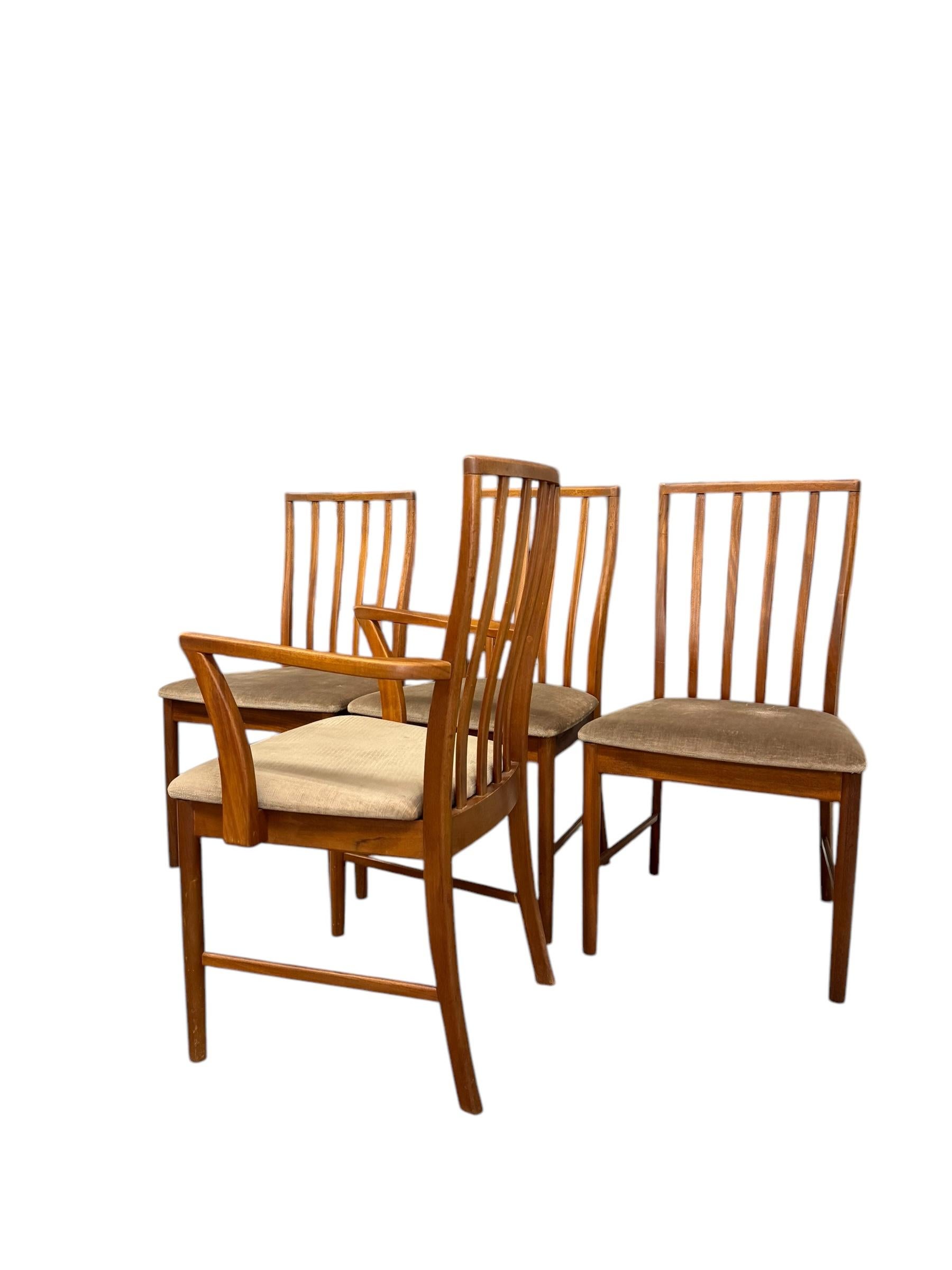 Fabric Vintage Mid Century Modern Dining Chair Set of 4 by A.H. Mcintosh UK Import For Sale