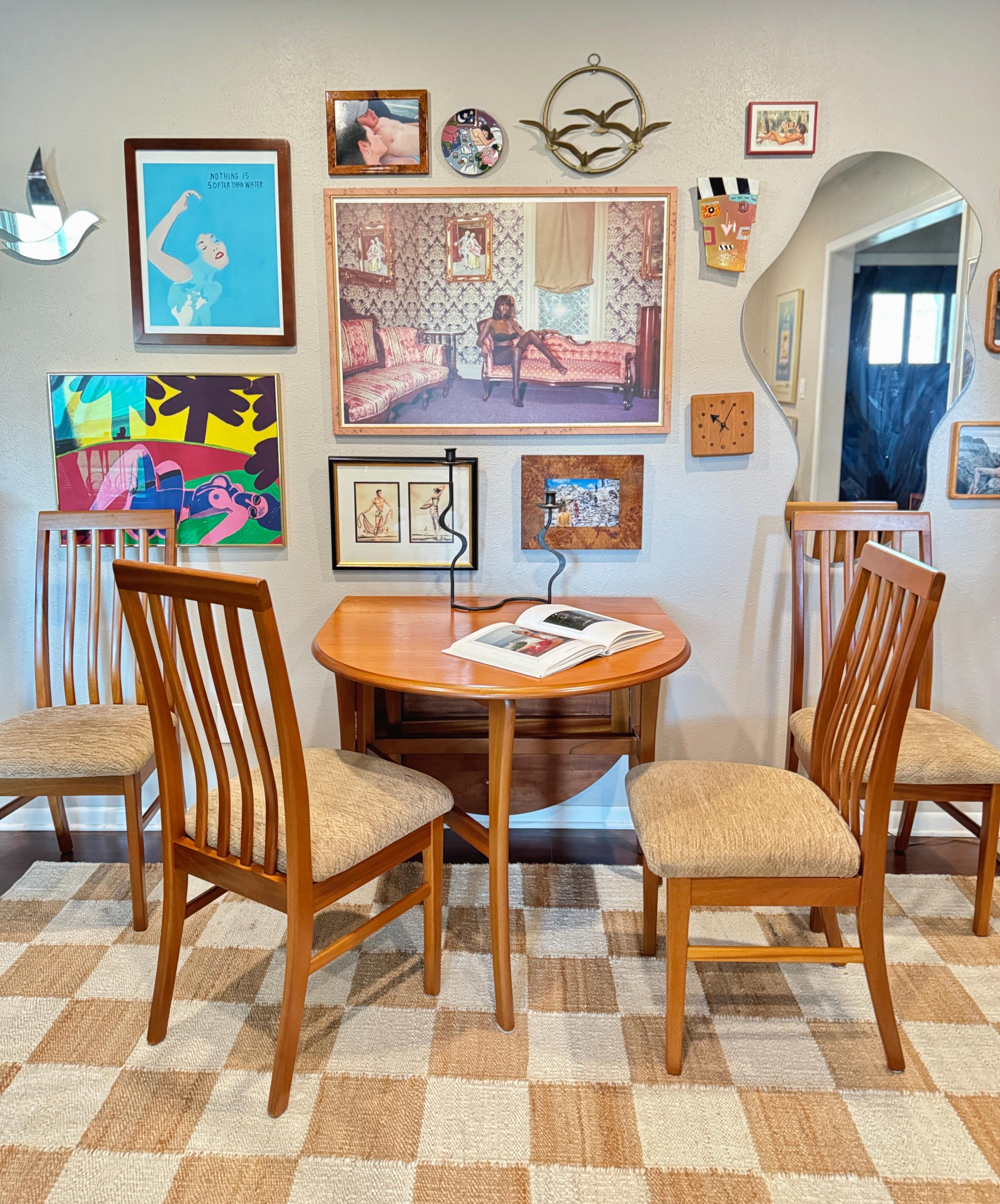 Wood Vintage mid century modern dining set including a drop leaf table and 4 chairs
