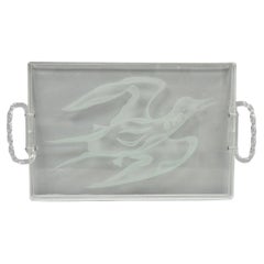 Vintage Mid Century Modern Dorothy Thorpe Style Etched Glass Bird Acrylic Tray