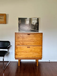 Vintage mid century modern double drop down record cabinet, circa 1960s