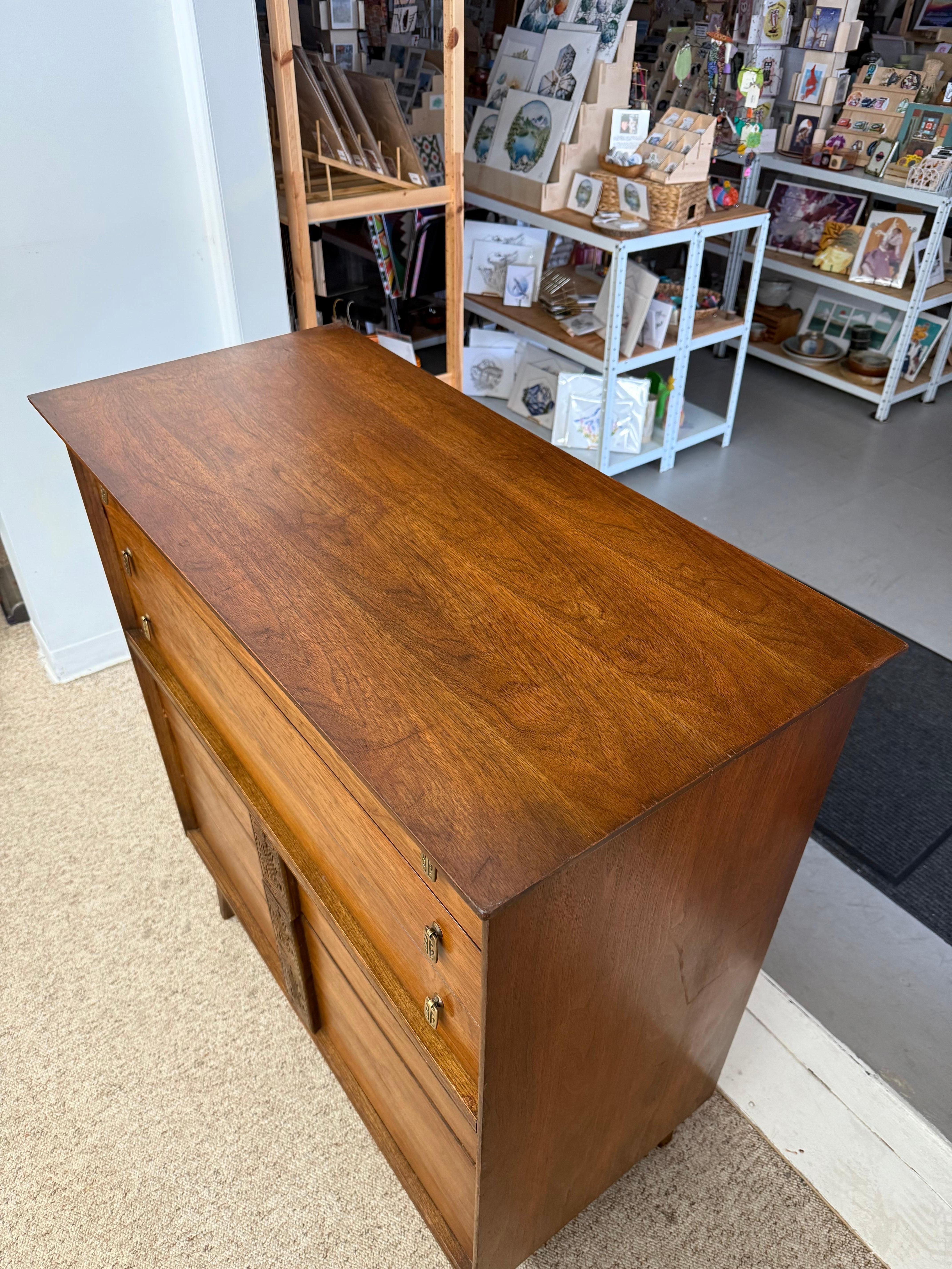 Wood Vintage Mid Century Modern Dresser by Bassett Aztec Collection by Leo Jiranek For Sale