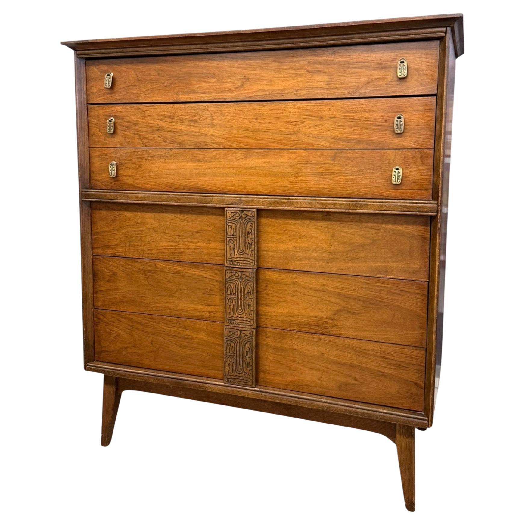 Vintage Mid Century Modern Dresser by Bassett Aztec Collection by Leo Jiranek For Sale