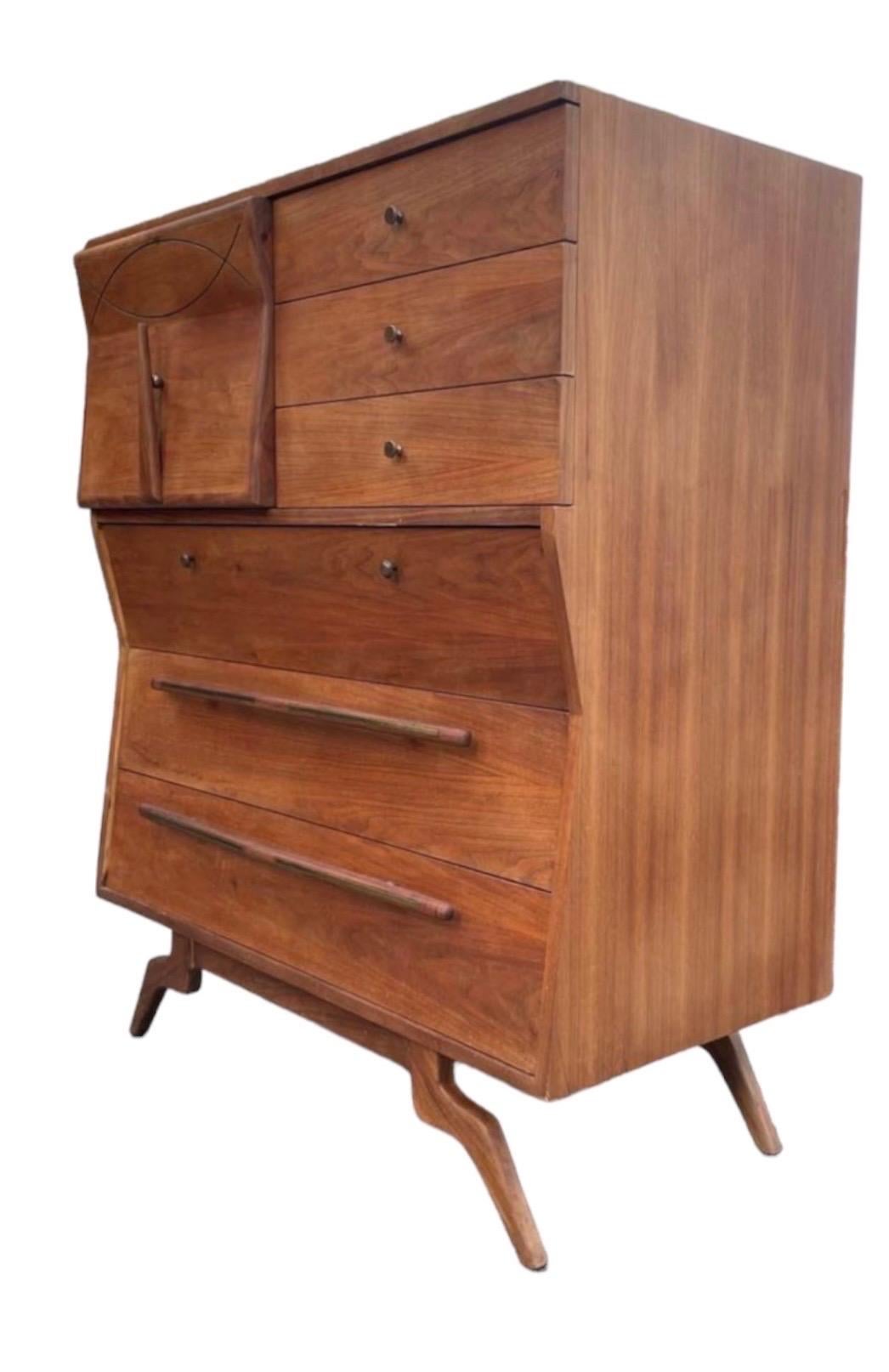 Vintage Mid Century Modern Dresser by John Cameron Custom Made Wood In Good Condition For Sale In Seattle, WA