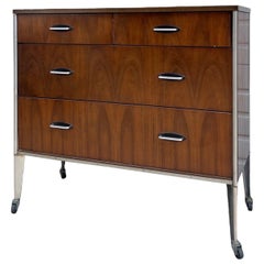 Vintage Mid Century Modern Dresser By Raymond Loewy For Hill Rom Walnut Casters