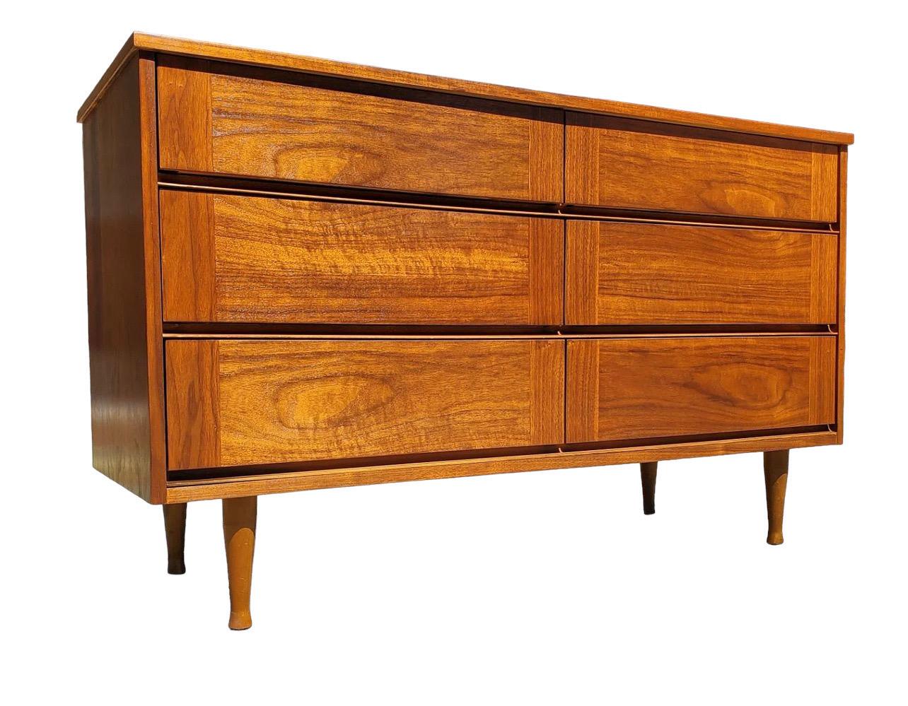 Vintage Mid Century Modern Dresser Dovetail 6 Drawers Walnut Wood For ...