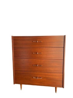 Vintage Mid-Century Modern Four Drawer Highboy Dresser Dovetail Drawers storage