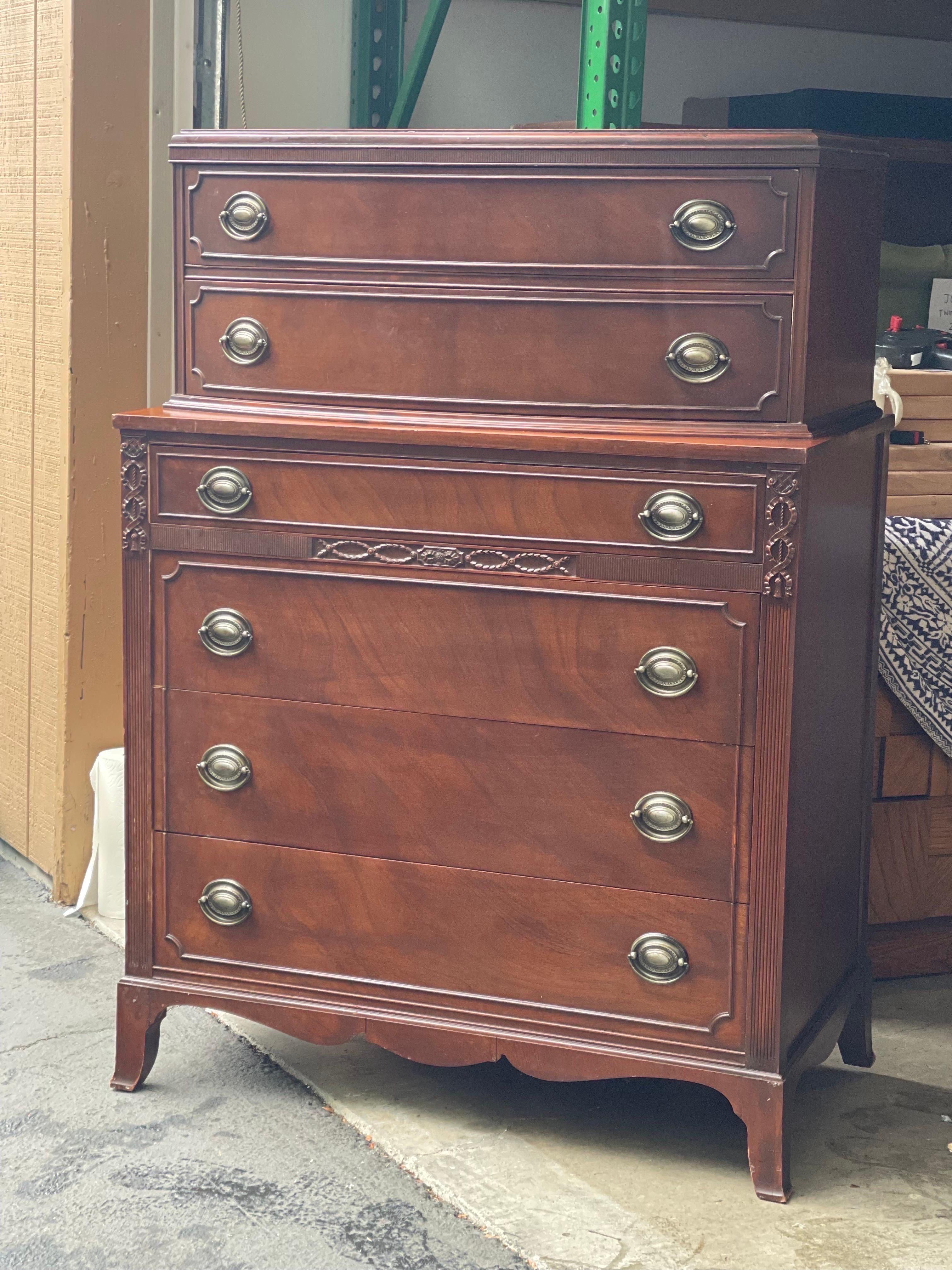 Vintage Mid-Century Modern dresser dovetail drawers cabinet storage
Dimensions. 37 1/2 W ; 53 H ; 21 D.