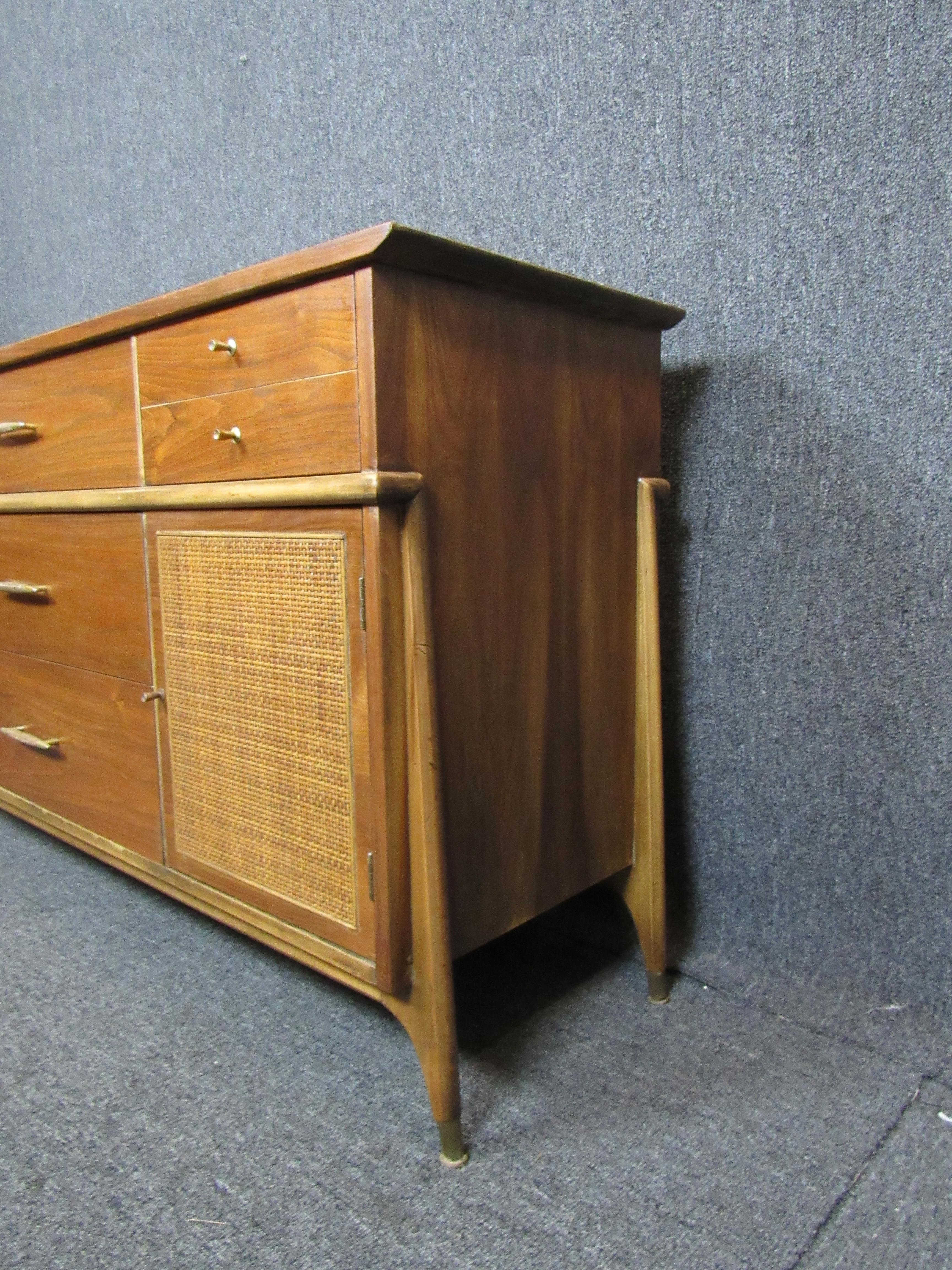 American Mid-Century Walnut & Cane Sideboard by Modernage Furniture For Sale