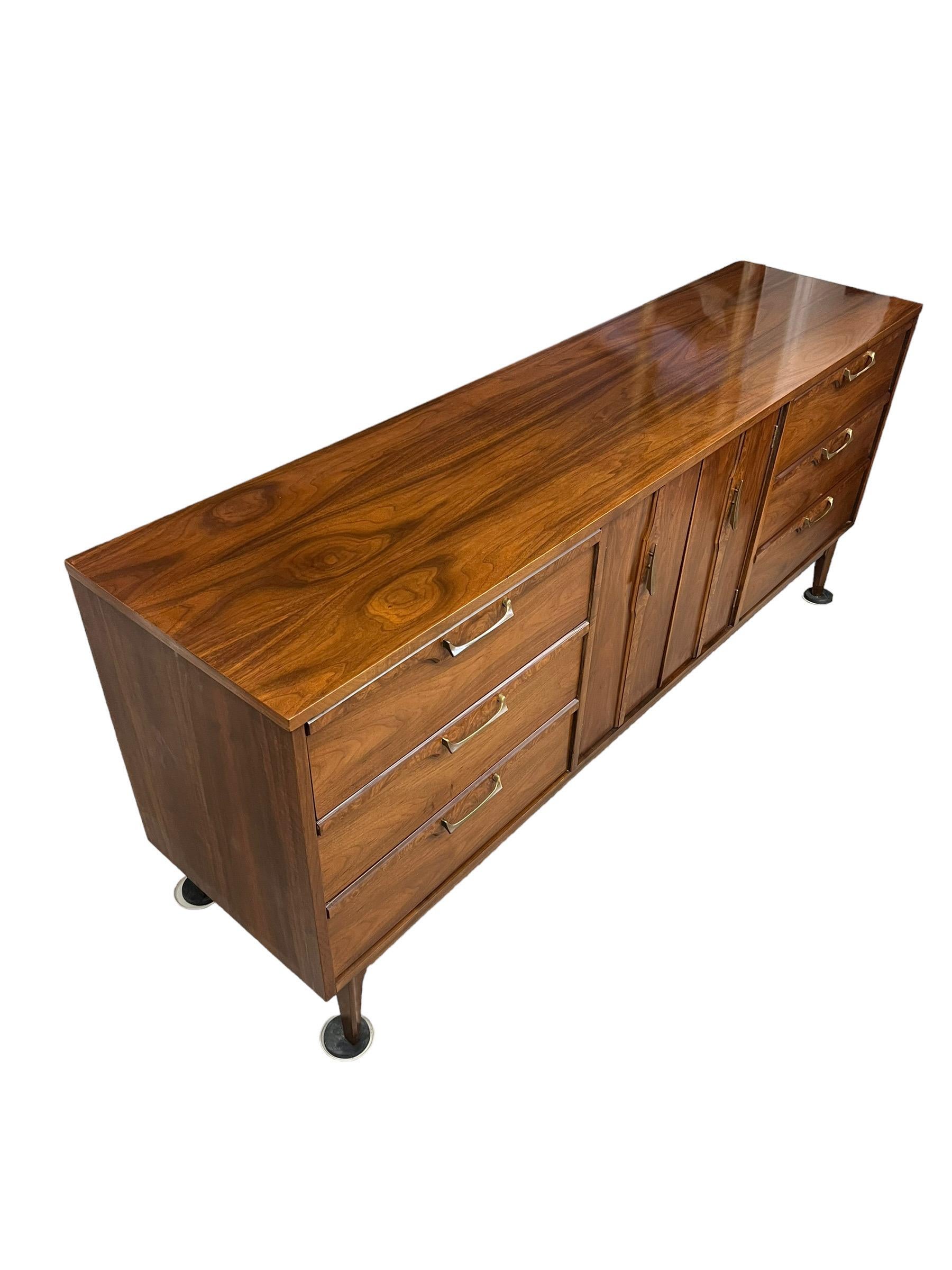 Mid-Century Modern Vintage Mid Century Modern Dresser Set Dovetail Drawers Solid Walnut Burl Veneer For Sale