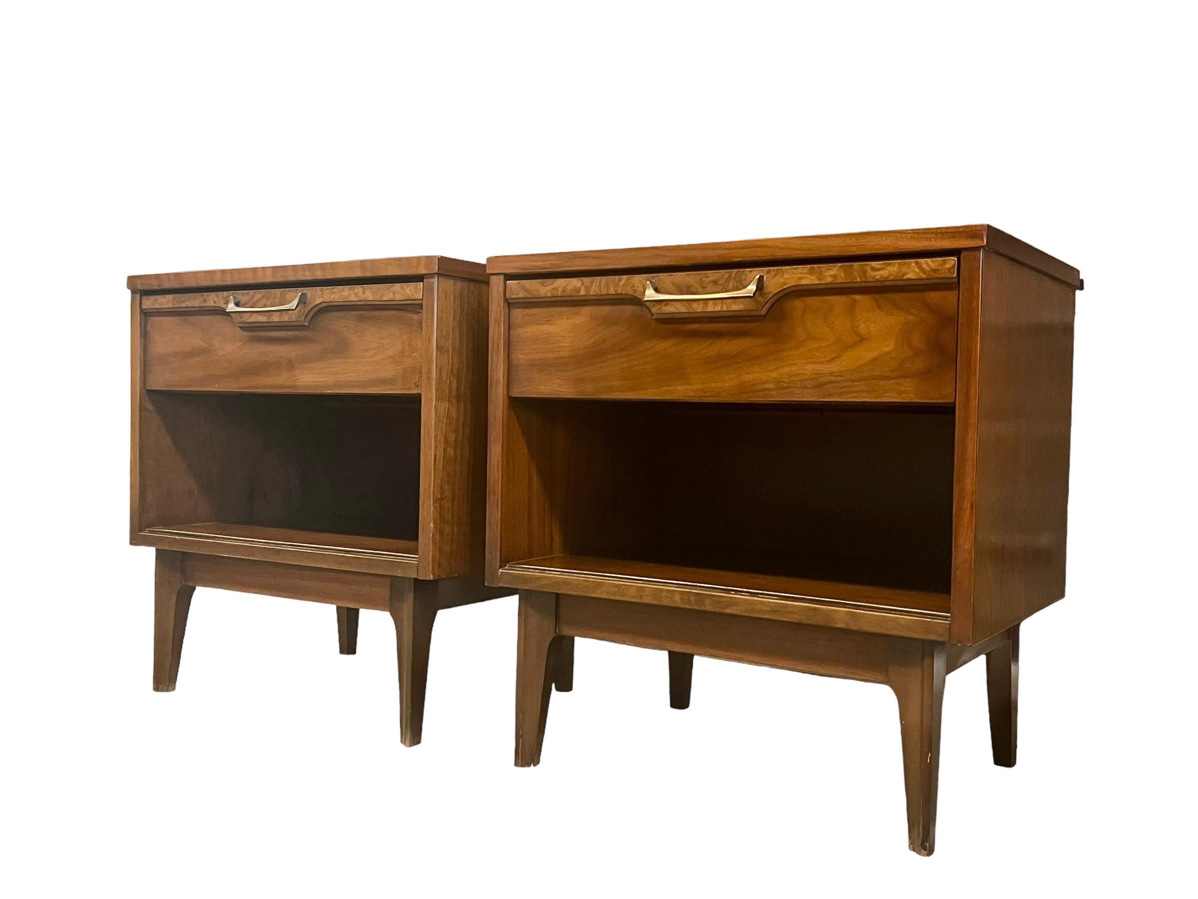 Late 20th Century Vintage Mid Century Modern Dresser Set Dovetail Drawers Solid Walnut Burl Veneer For Sale