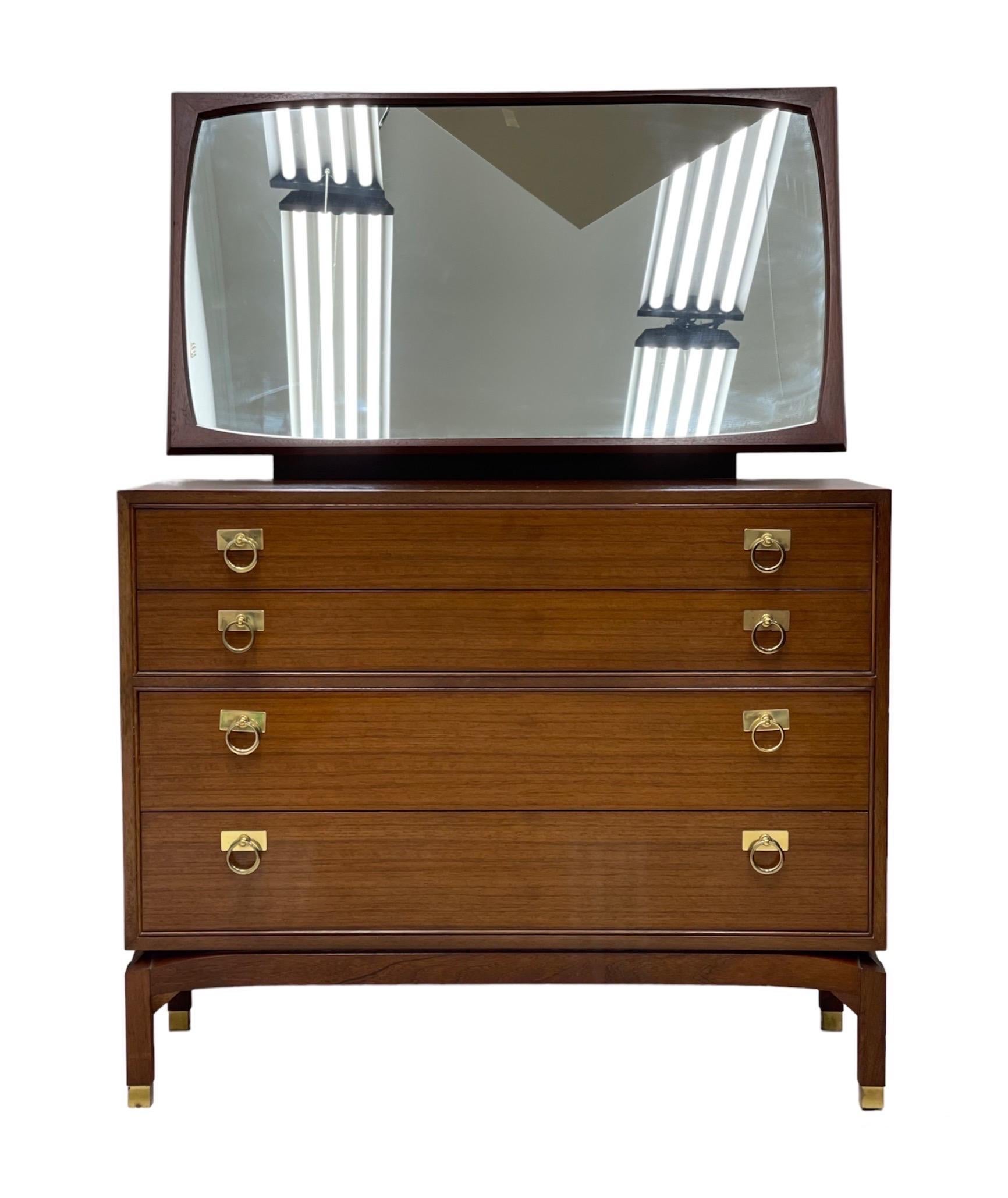 Vintage Mid-Century Modern dresser with mirror 

Dimensions. 38 W ; 17 D ; 53 H.