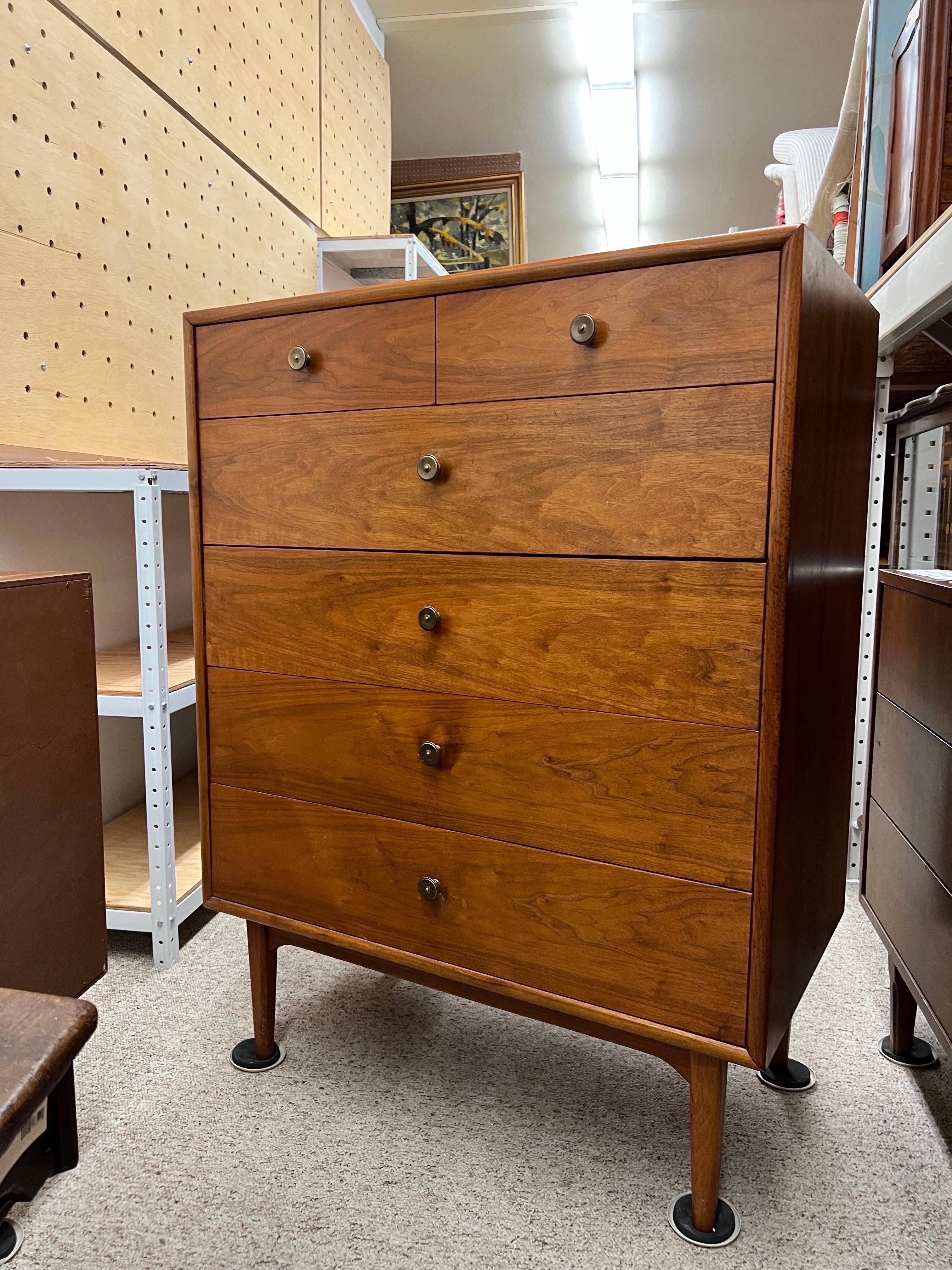 Vintage Mid Century Modern Drexel Declaration Solid Walnut Dresser

Dimensions. 34 L ; 21 P ; 45 1/2 H