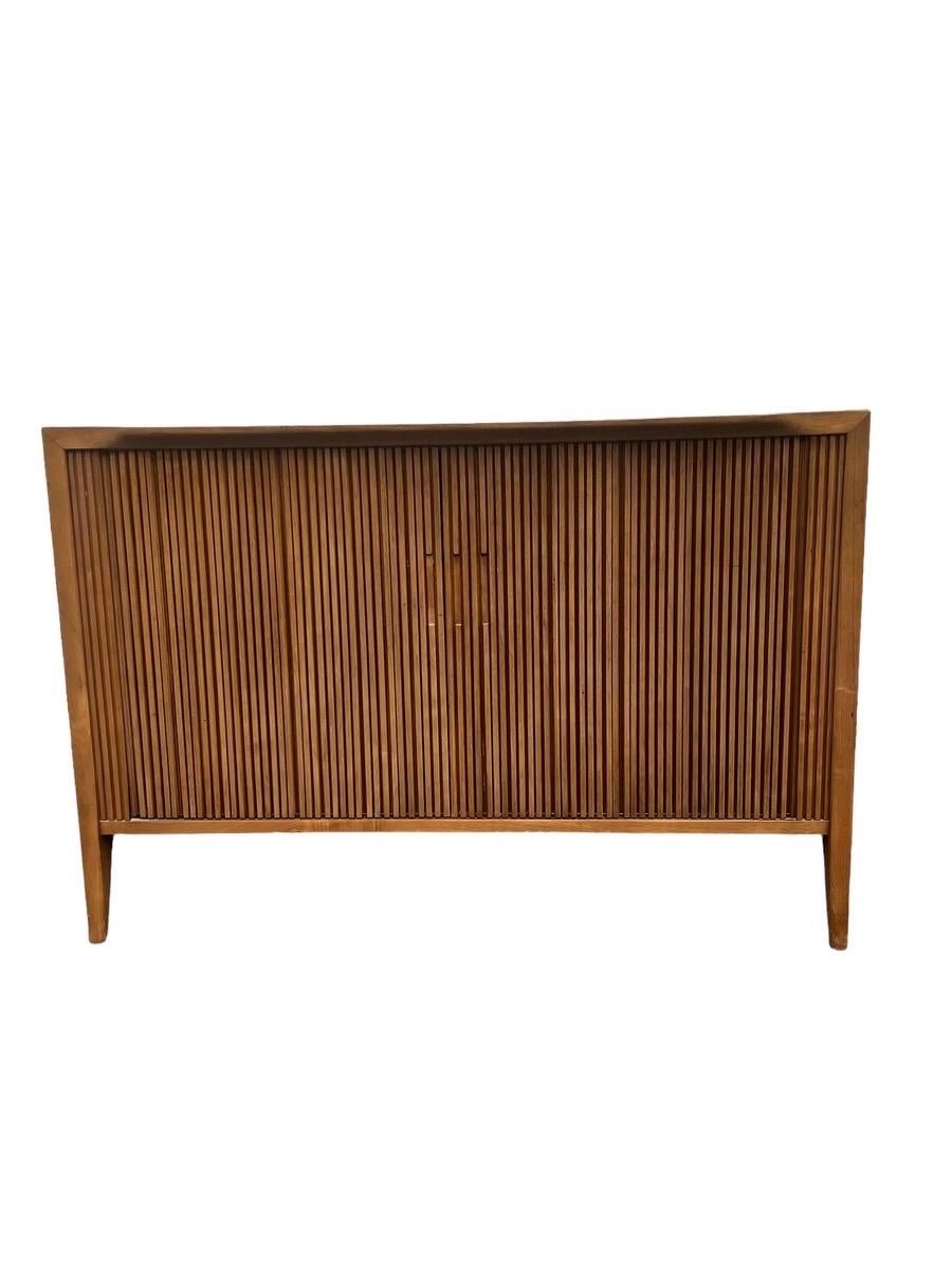 Vintage Mid-Century Modern drexel declaration tambour doors credenza cabinet 
Dimensions. 44 1/2 W ; 31 H ; 20 D.
Left compartment. 26 W ; 21 H.
Right compartment. 9 1/2 W ; 21 H.