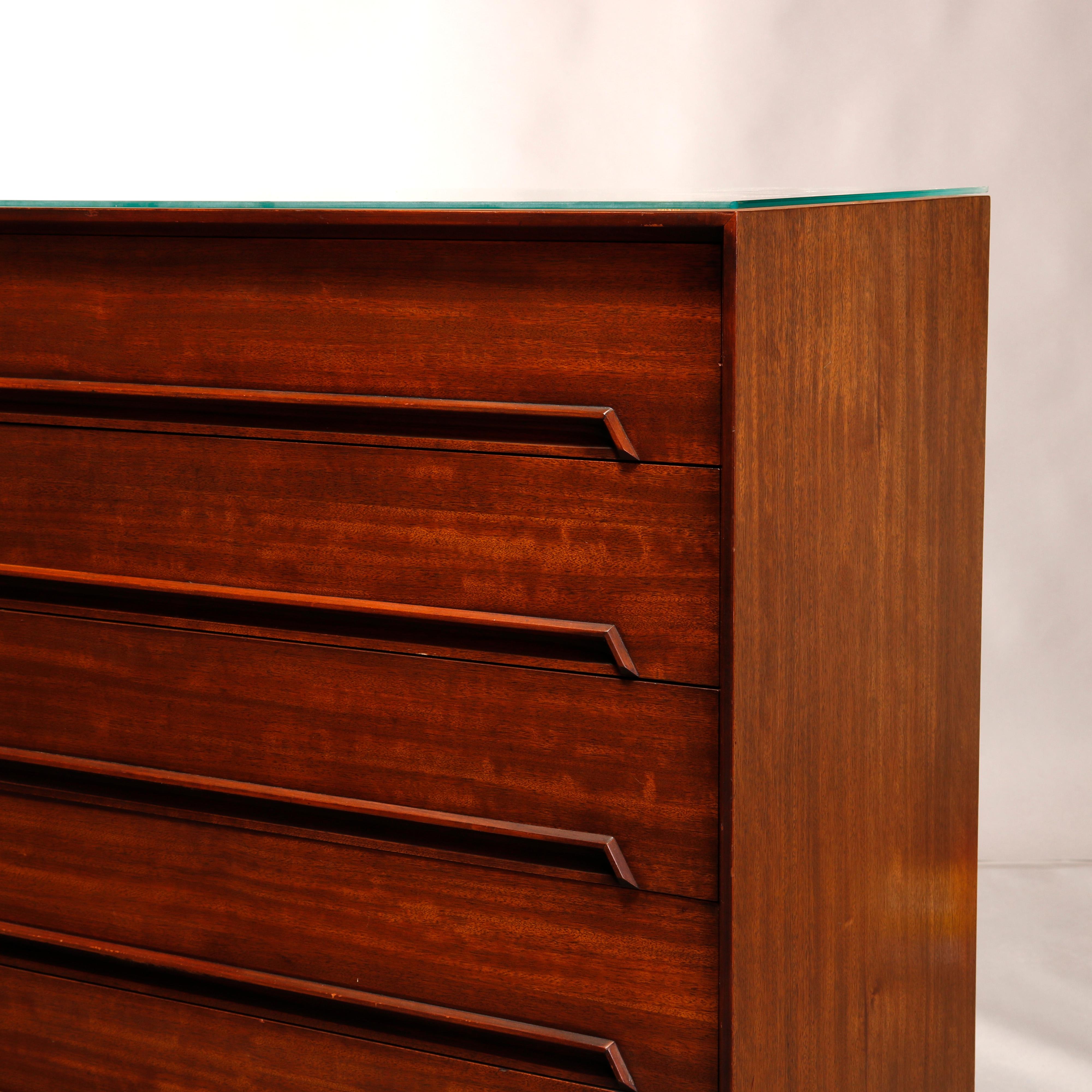 American Mid-Century Modern Drexel Walnut Five-Drawer Dresser, Perspective, 20th Century