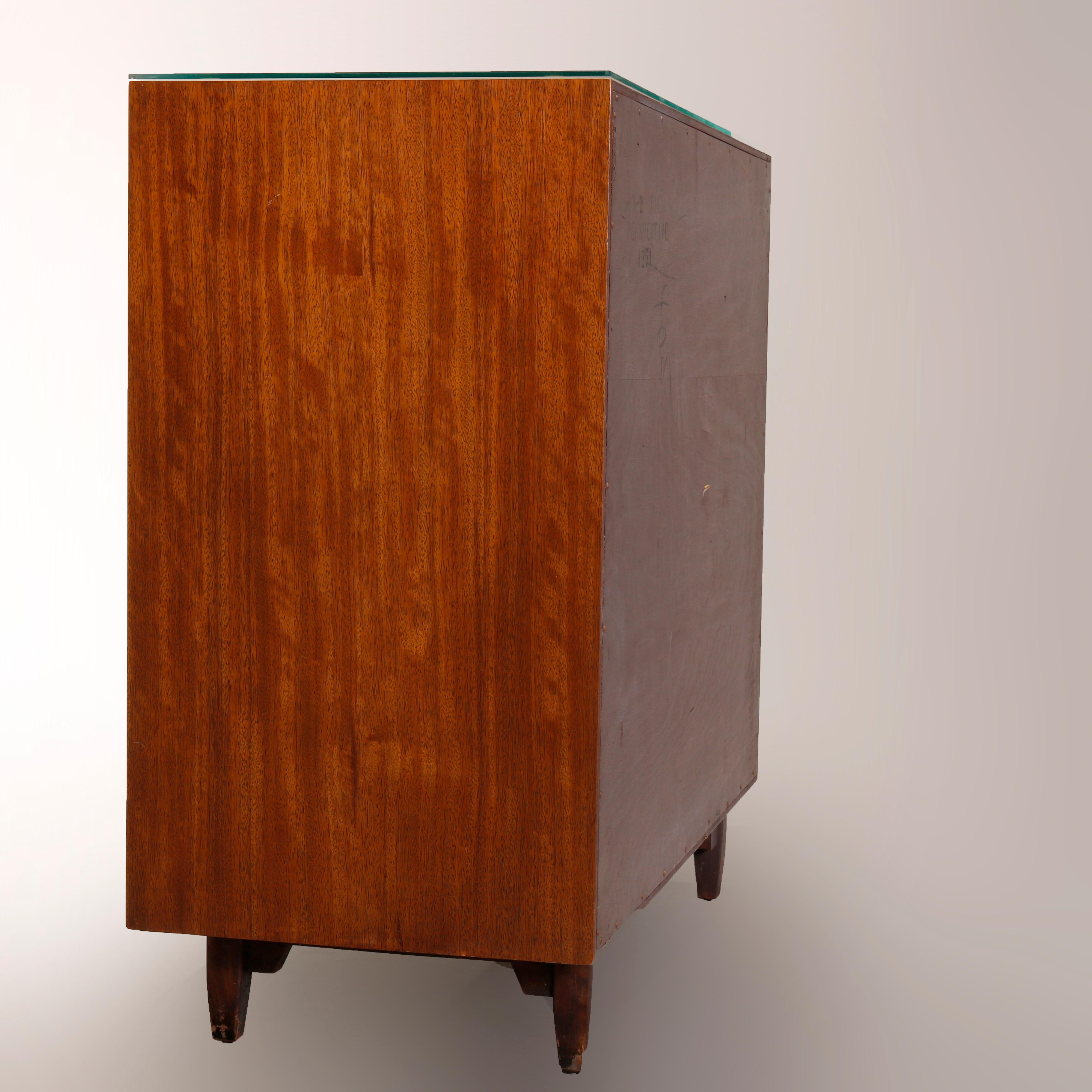 Carved Mid-Century Modern Drexel Walnut Five-Drawer Dresser, Perspective, 20th Century