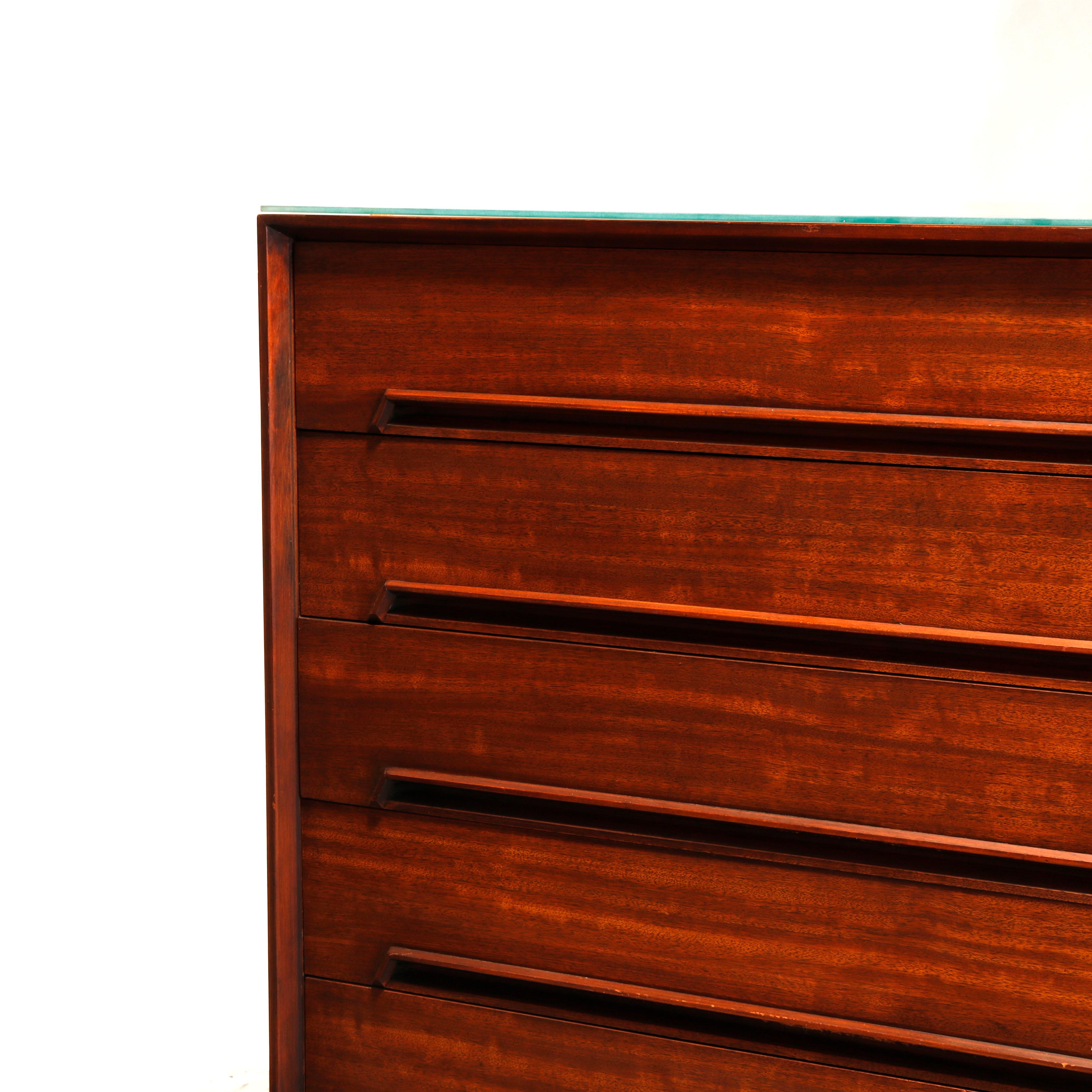 Wood Mid-Century Modern Drexel Walnut Five-Drawer Dresser, Perspective, 20th Century