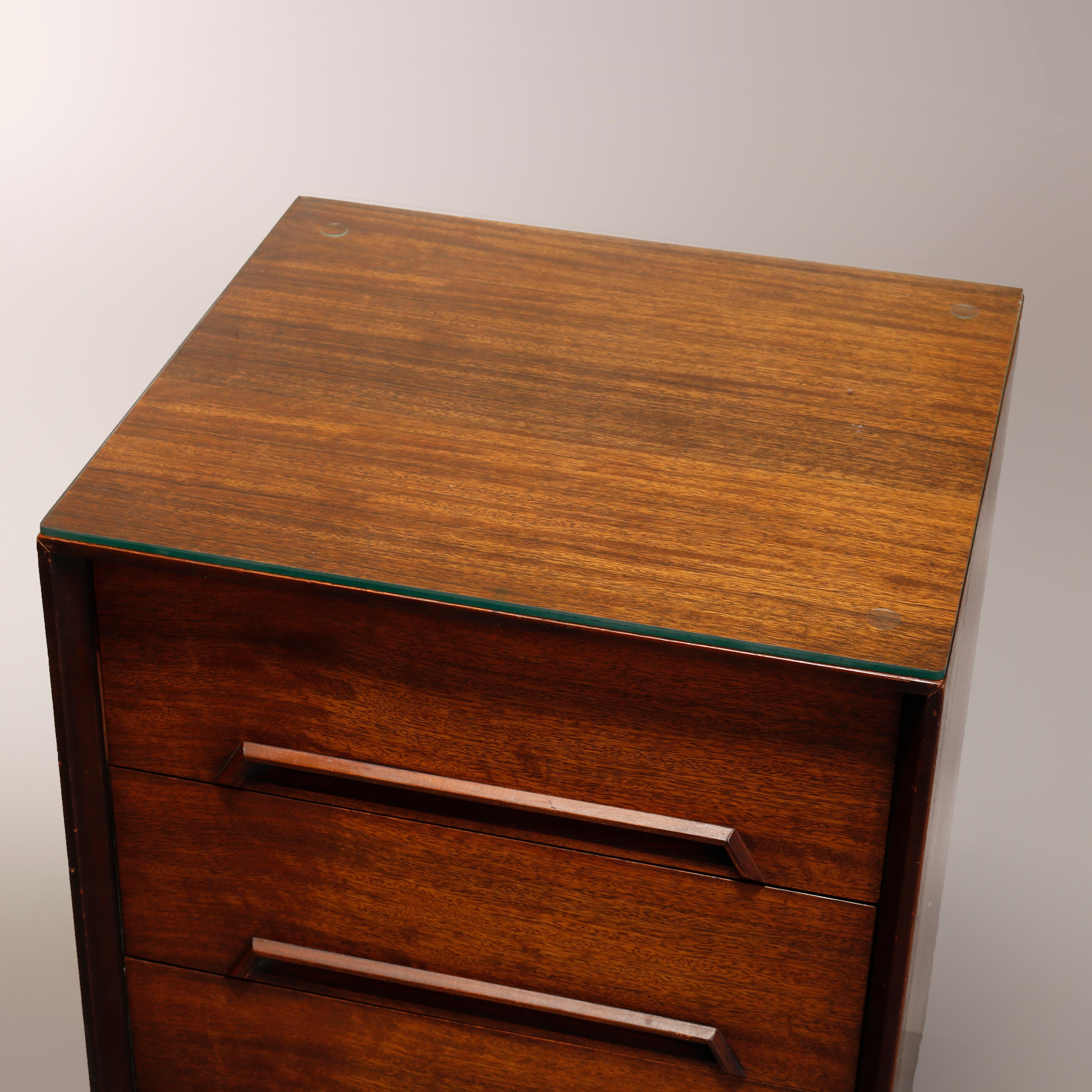 Wood Mid-Century Modern Drexel Walnut Three-Drawer Side Stand, Perspective