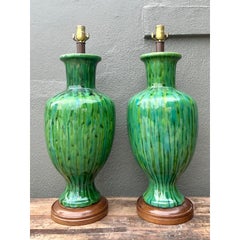 Pareja de lámparas de cerámica esmaltada vintage de mediados de siglo