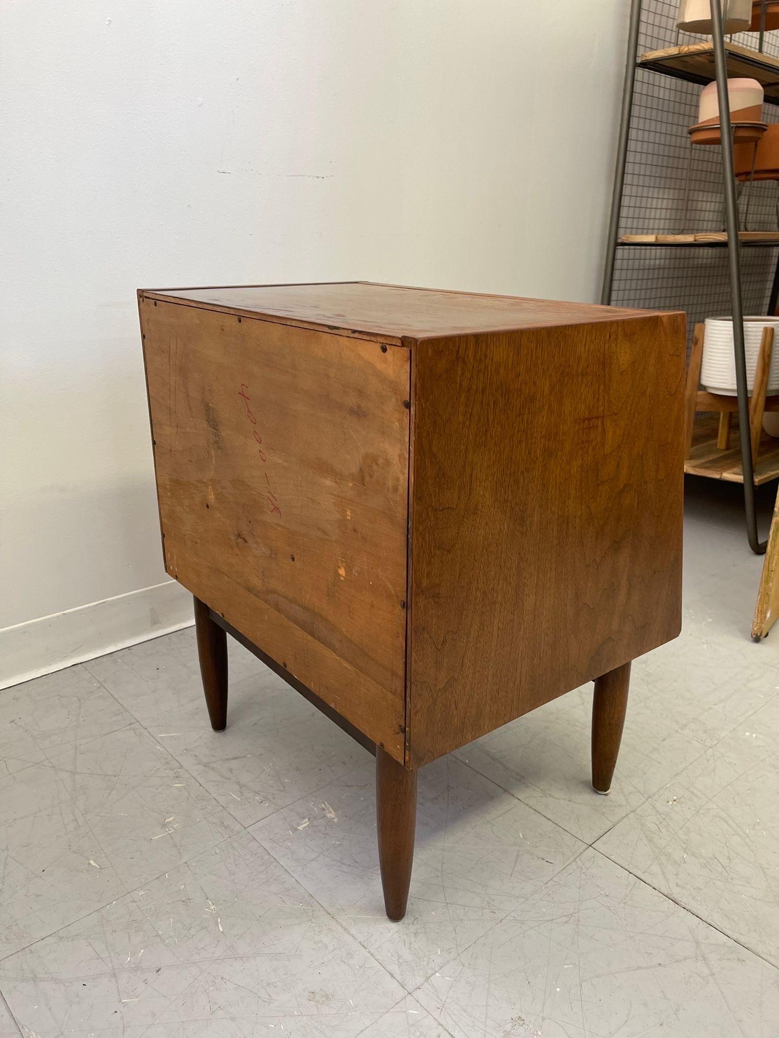 Wood Vintage Mid Century Modern Drop Front Nightstand From American Martins Villie For Sale