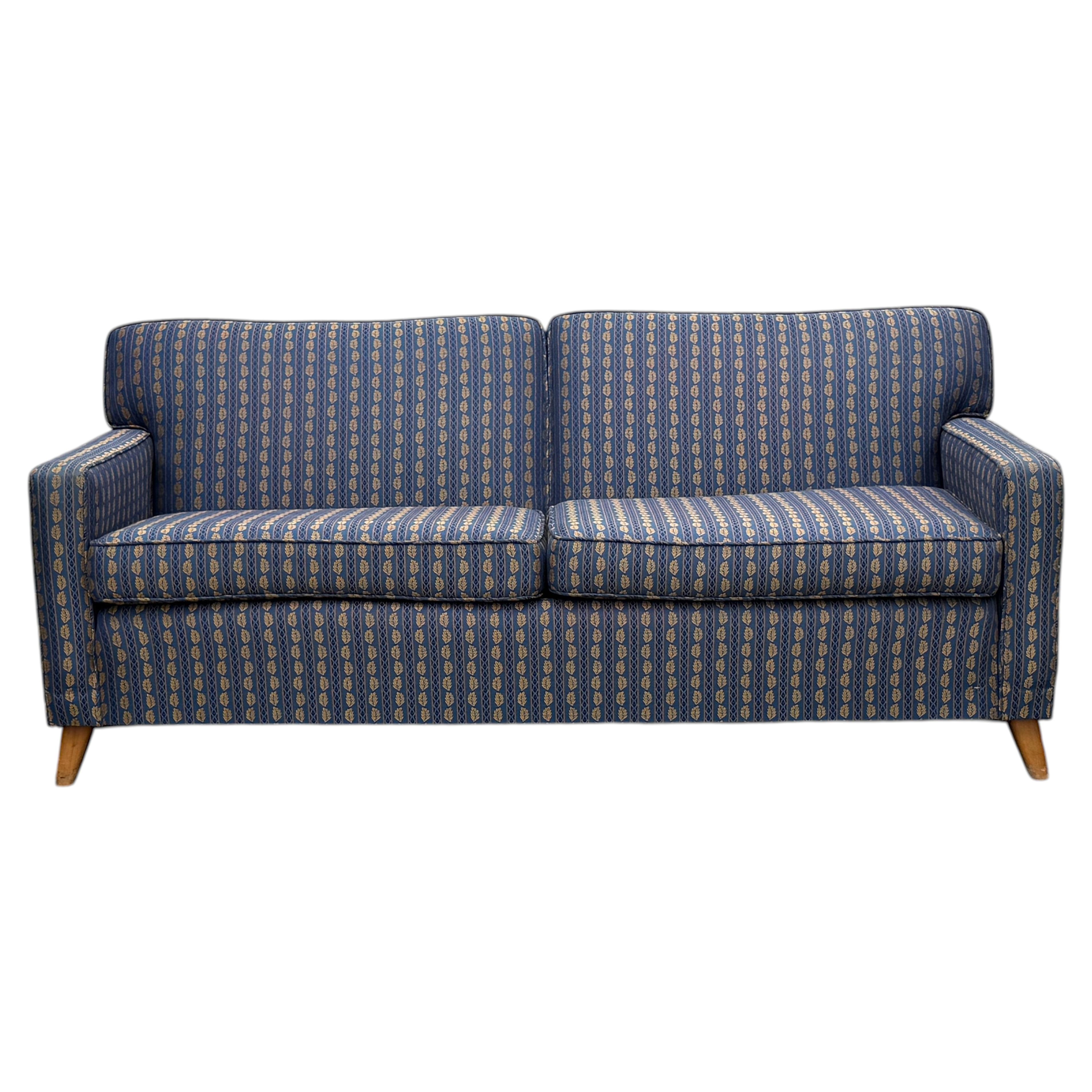 Vintage Mid Century Modern Dunbar Style Low Profile Sofa on Splayed Wood Legs